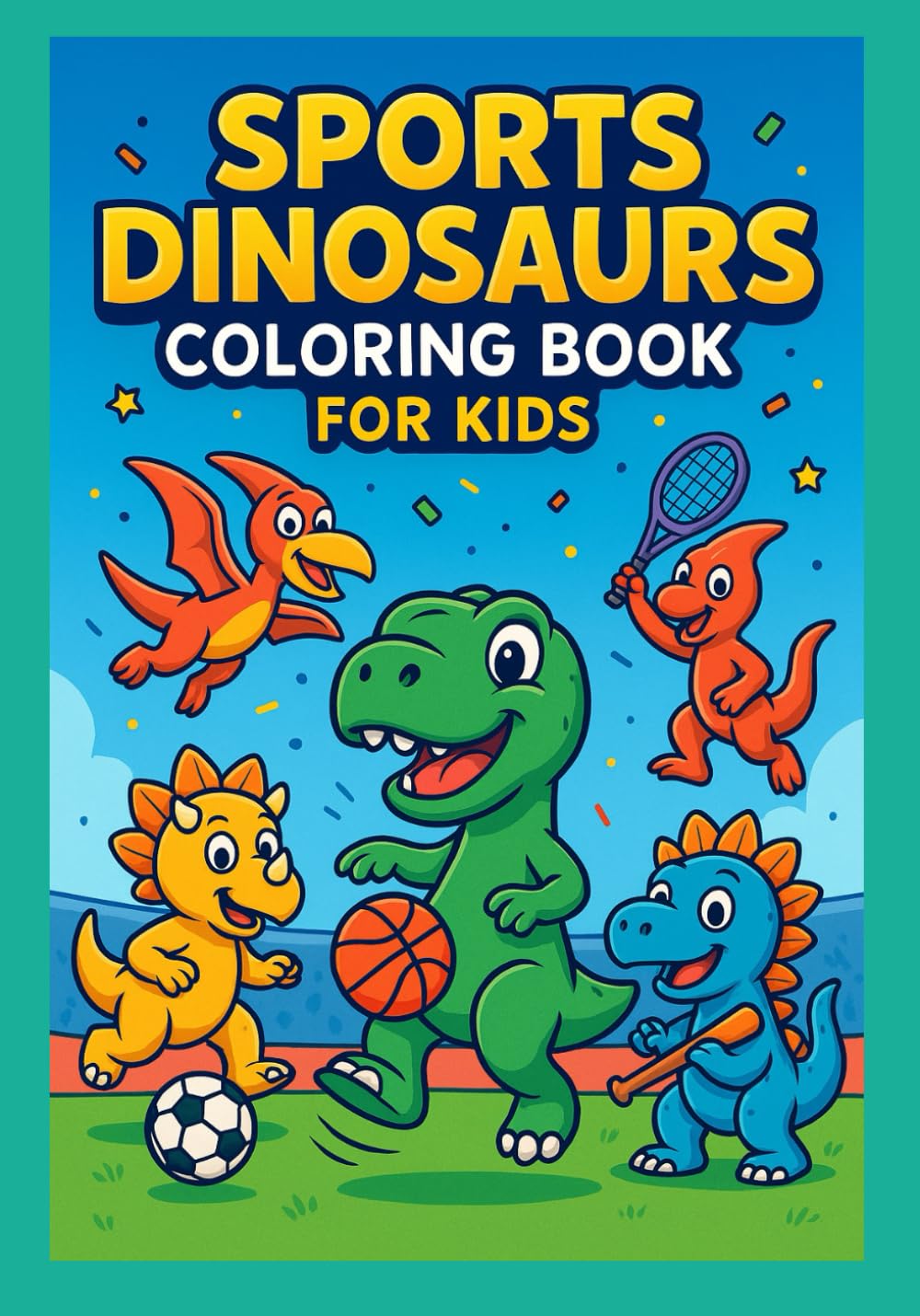 Sports Dinosaurs Coloring Book for Kids: Cute & Funny Cartoon Dinos Playing Basketball, Soccer, Baseball and More! Great Gift for Children About Dinosaurs (Dino Fun Books Series)