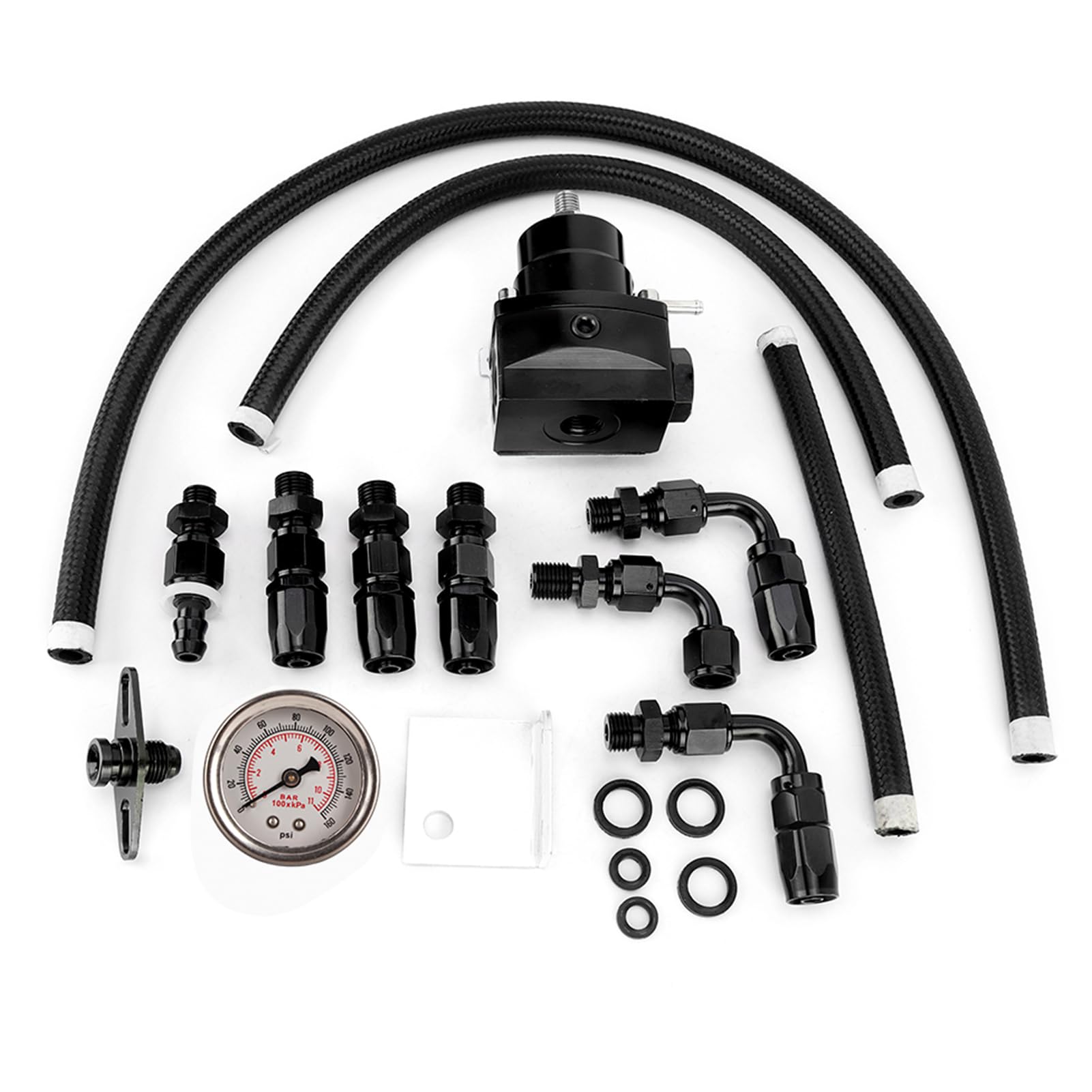 Kit de Regulador de Presión de Combustible Ajustable para Automóvil con Medidor de 100 PSI, Acero Inoxidable 304, para Motor Turboalimentado de Alto Rendimiento (BLACK)