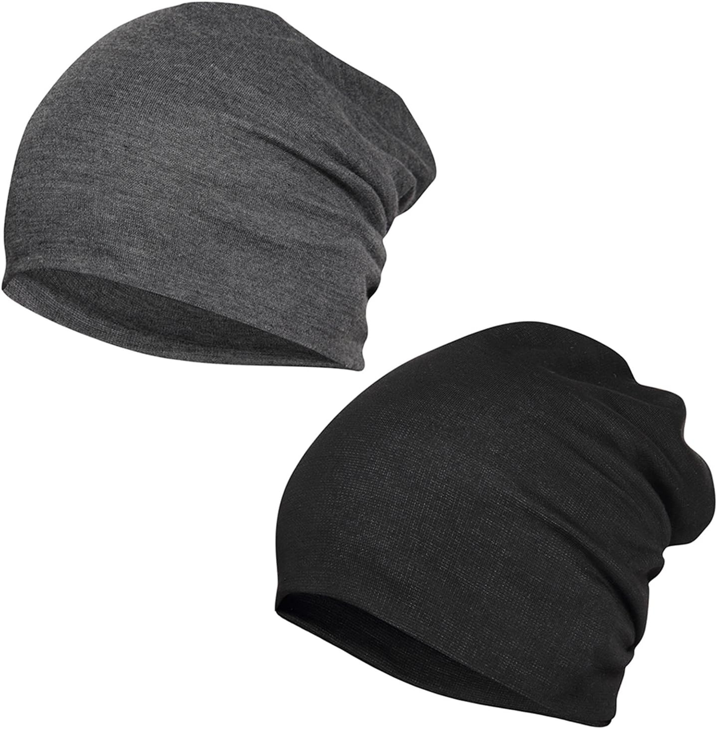 Cotton Slouchy Beanie and Skull Cap for Summer, Winter, Autumn & Spring Season. Combo Pack of 2 (Black, Dark Gray)