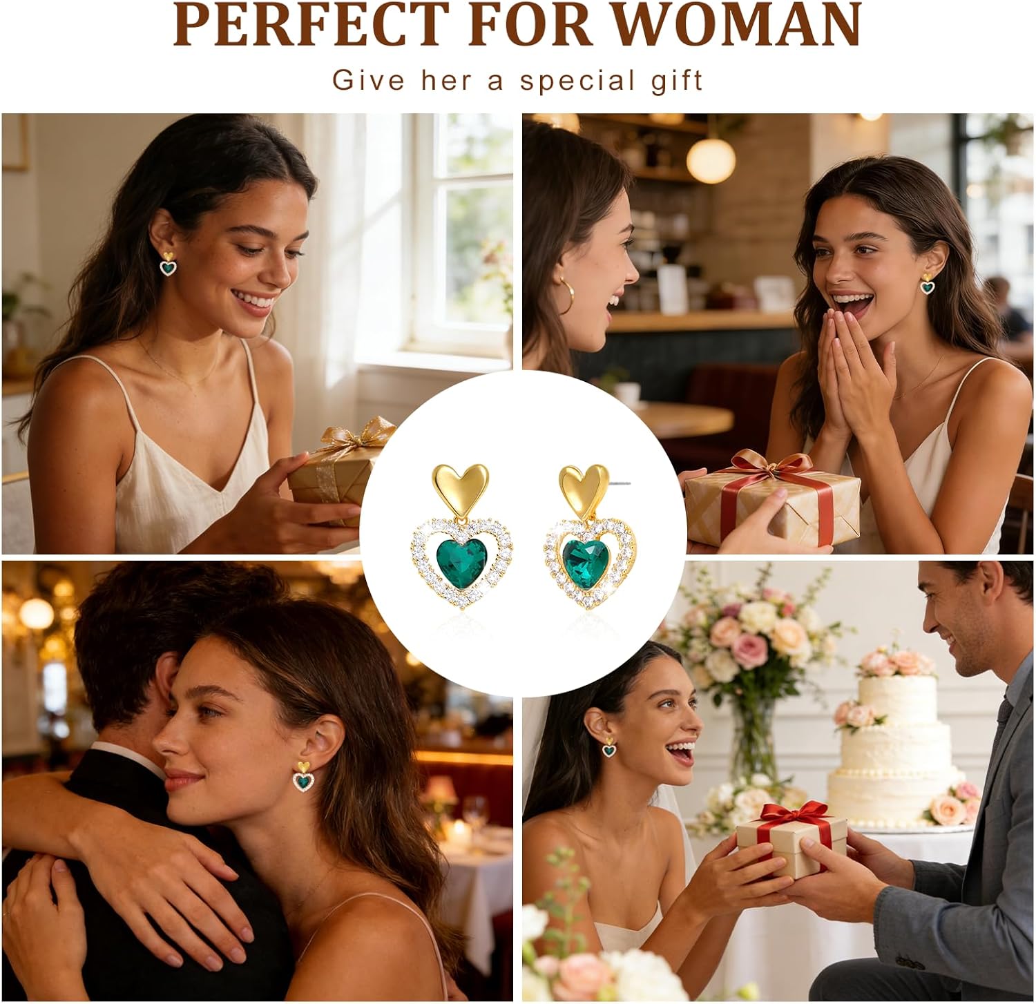 Sonateomber Valentines Gold Heart Dangle Earrings for Women, Elegant Cute Love Rhinestone CZ Drop Earring Prom Holiday Fashion Accessories Jewelry Gift for Her - Image 6