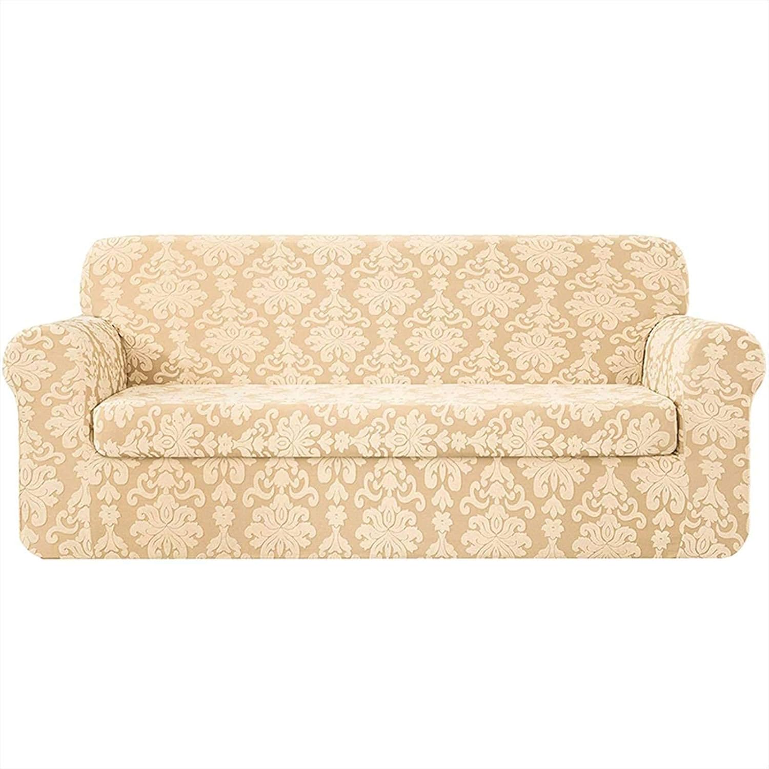 Sofa Slipcover,High Stretch Sofa Cover for 3 Cushion Couch Cover 2 Piece Polyester Spandex Furniture Protector (Apricot 2 Seater) (Apricot 2 Seater)