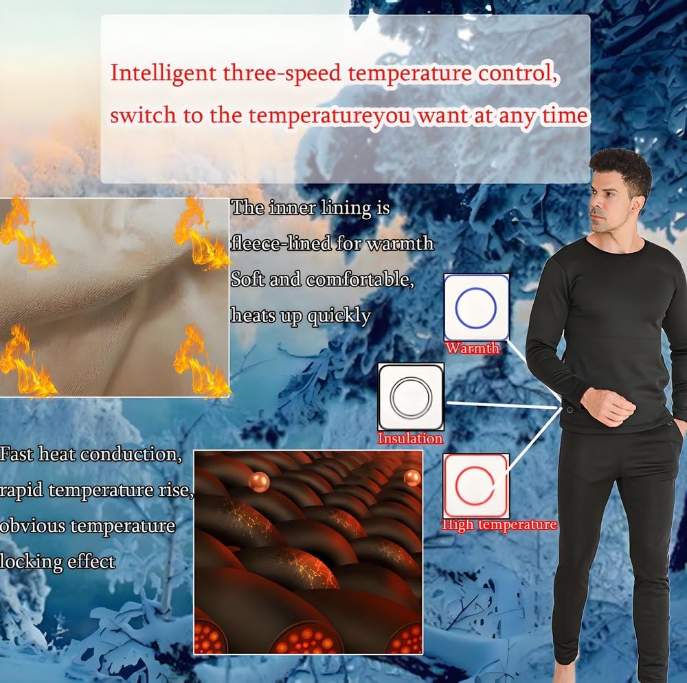 Beheizte beheizbare unterwäsche Damen Herren,Winter Elektrische heizunterwäsche Damen Set,USB-Konstanttemperatur 42 Zonen intelligente beheizte,for Winter Skiing and Cycling & S-4XL