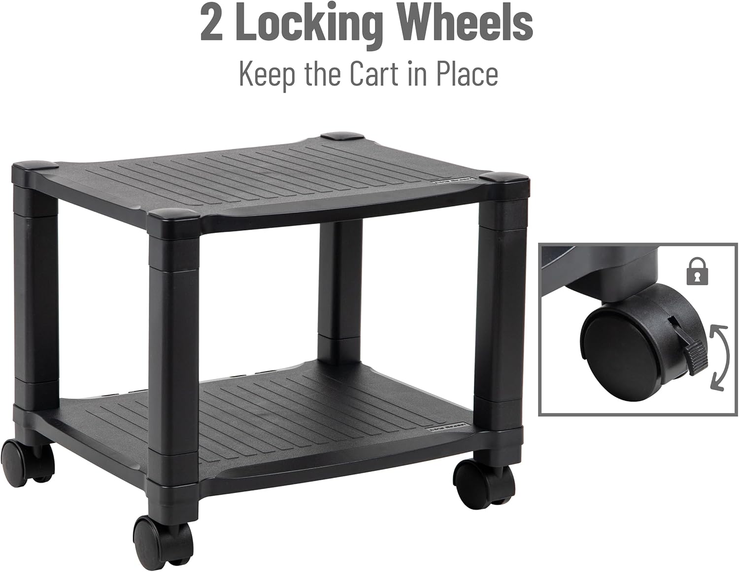 Black Adjustable Height Mobile Printer Cart with 3 Shelves