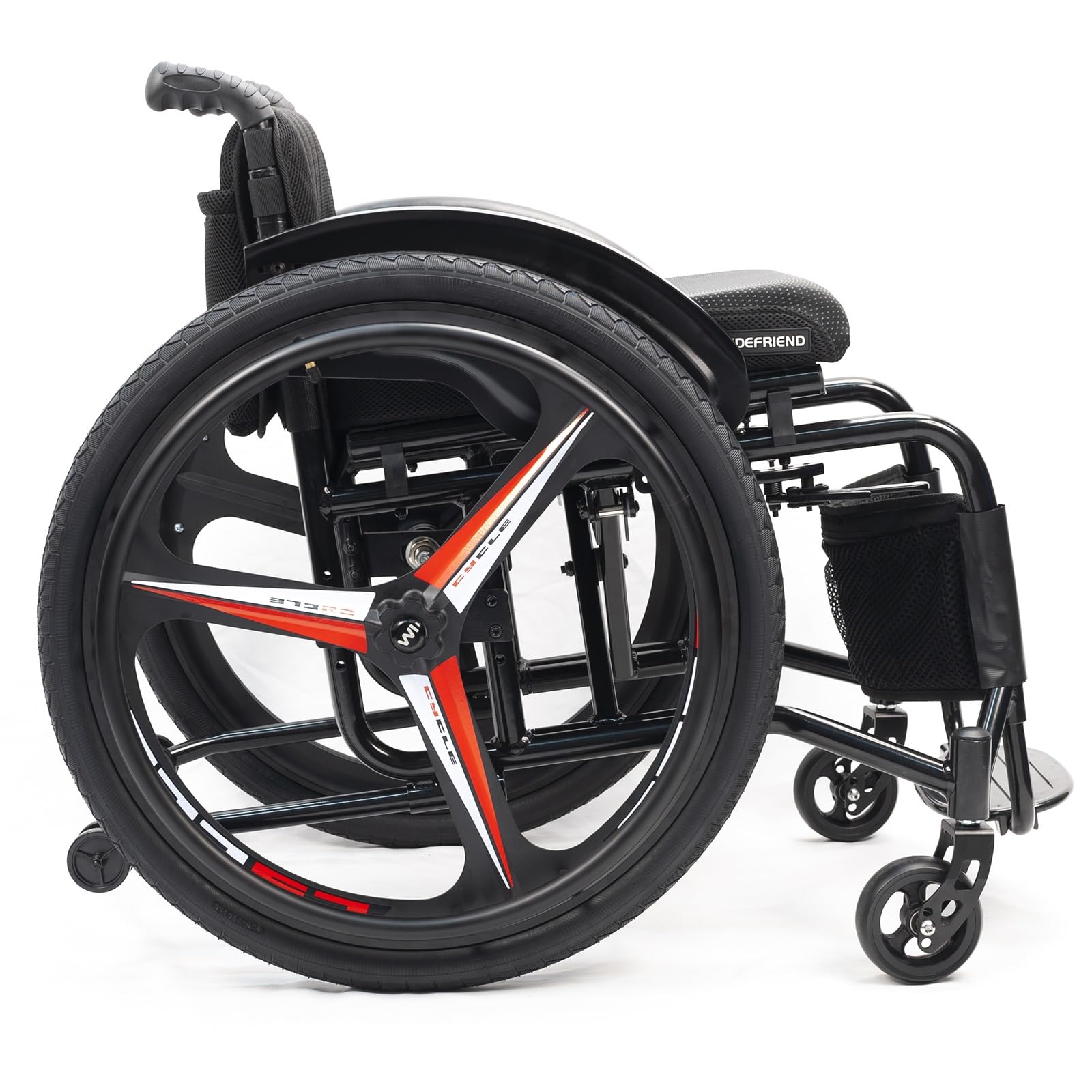 Sedia a rotelle pieghevole leggera, materiale in lega di alluminio, 29 libbre, con ruote antiribaltamento e sgancio rapido da 24 pollici, capacità di 220 libbre(Black b,40cm/15.7in)