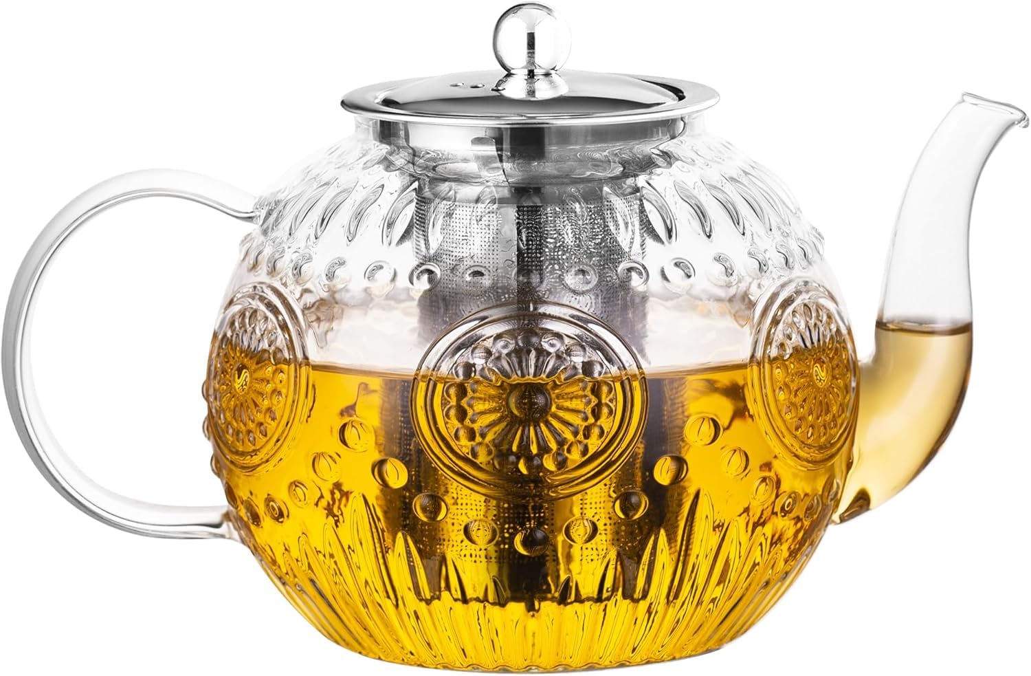 Teekanne Glas, Teekanne mit Siebeinsatz 1500ML aus Borosilikatglas Glaskanne, Deckel und Sieb aus Edelstahl ideal zur Zubereitung von losen Tees