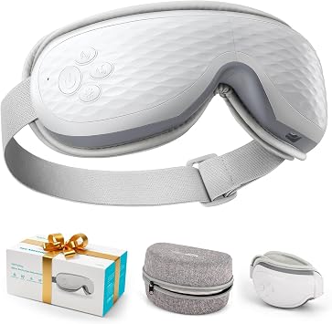 ALLJOY Eye Massager with Heat, Compression, Bluetooth, Heated Eye Mask with Music, Relieve Fatigue, Improve Sleep, Reduce Stye Eyes, Gifts for Dad, Friends and MomWhite