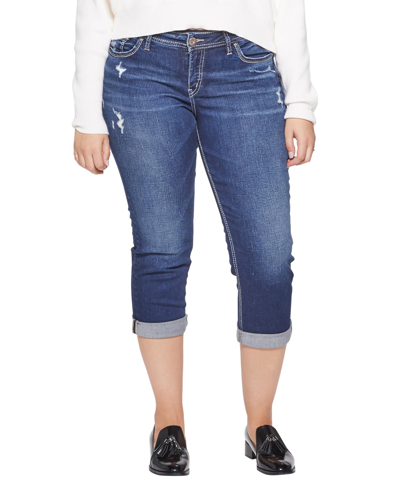 Silver Jeans Co.Women's Plus Size Suki Mid Rise Curvy Fit Capri Jeans