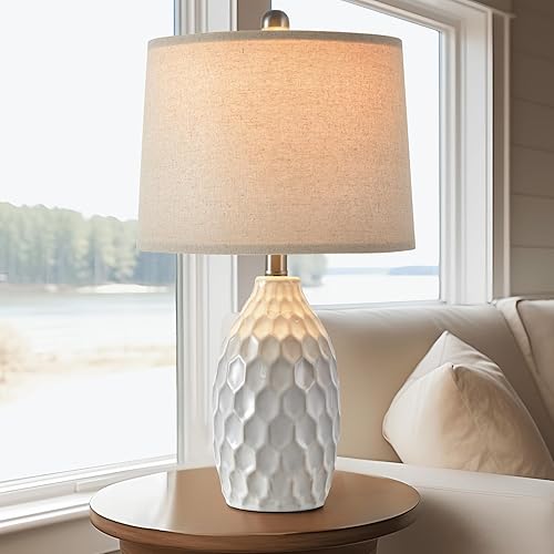 Miniatura 4 de Juego de 2 lámparas de mesa de cerámica modernas de 21.5 pulgadas, lámpara de noche industrial de metal bohemio para sala de estar, oficina, mesita