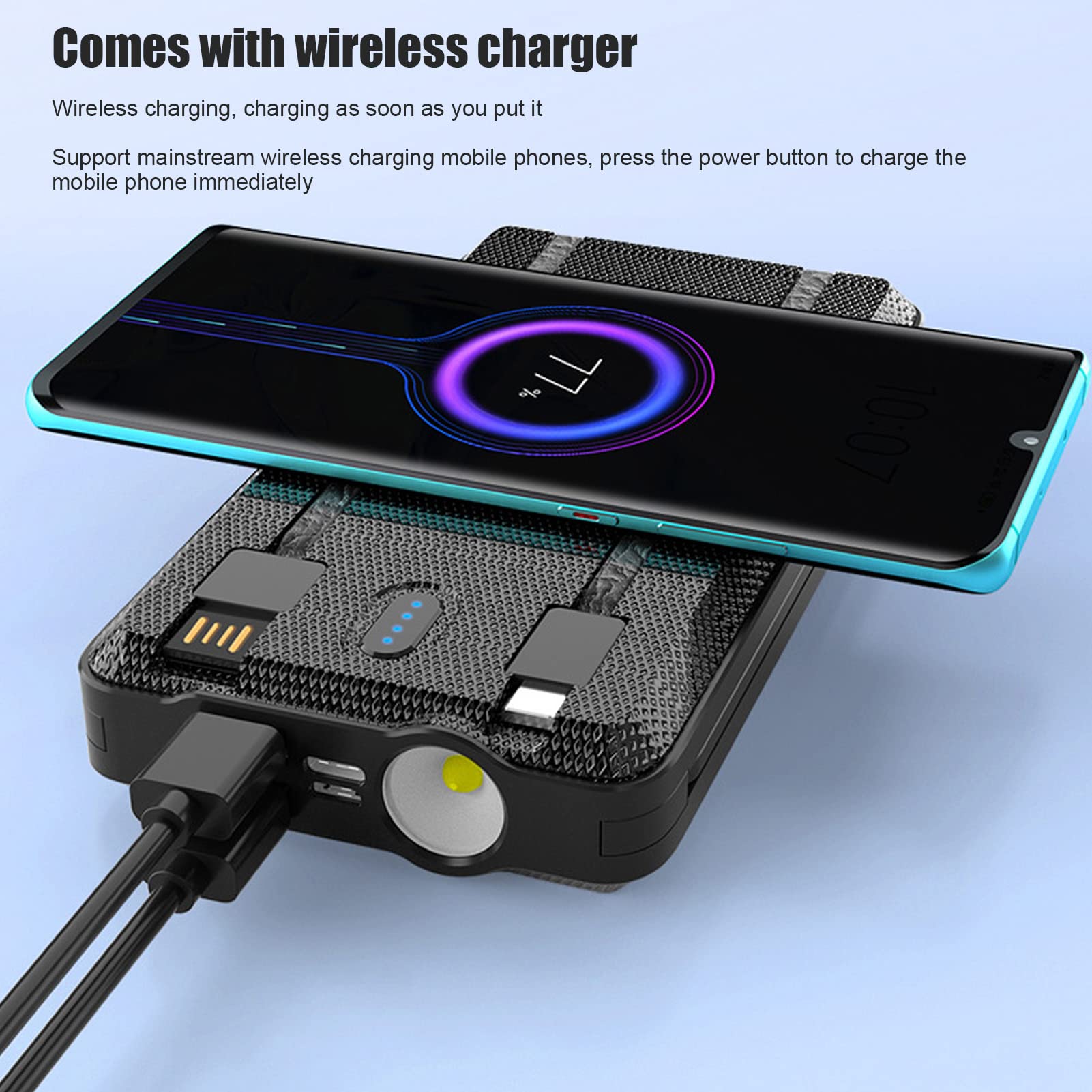 Marhynchus 30000 MAh Solar Power Bank z 4 Kablami o Dużej Pojemności Solarnej ładowarki Solarnej do Codziennych Podróży na świeżym Powietrzu, Wyposażone w Panele Słoneczne, światło LED,