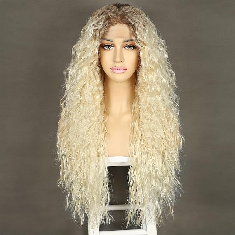 Sapphirewigs 613 Szőke Göndör Paróka - 66 cm Hosszú Hőálló Szintetikus Csipke Frontrész Női Paróka Hétköznapi és Alkalmi Viseletre