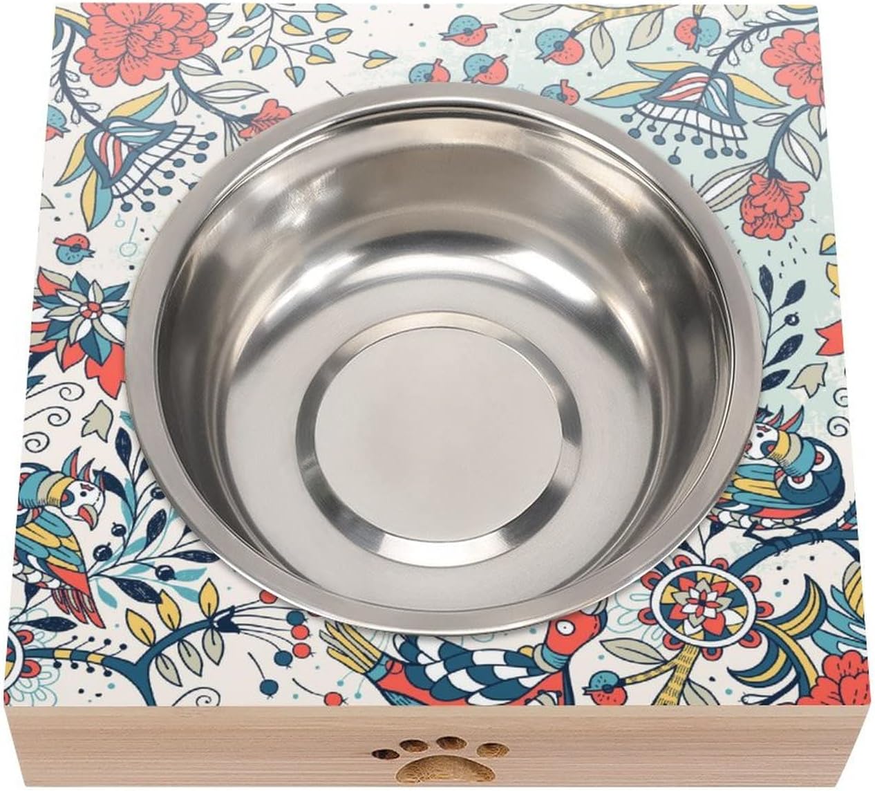 Flores Y Pájaros Comedero Anti-Vómito para Gatos, Comedero Elevado para Gatos Planos, Perros Pequeños, Protección De Columna para Mascotas