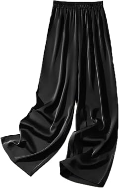 Womens Wide Satin Spring Summer High Waist Straight Leg Casual Pants