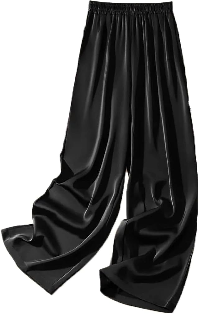 Womens Wide Satin Spring Summer High Waist Straight Leg Casual Pants