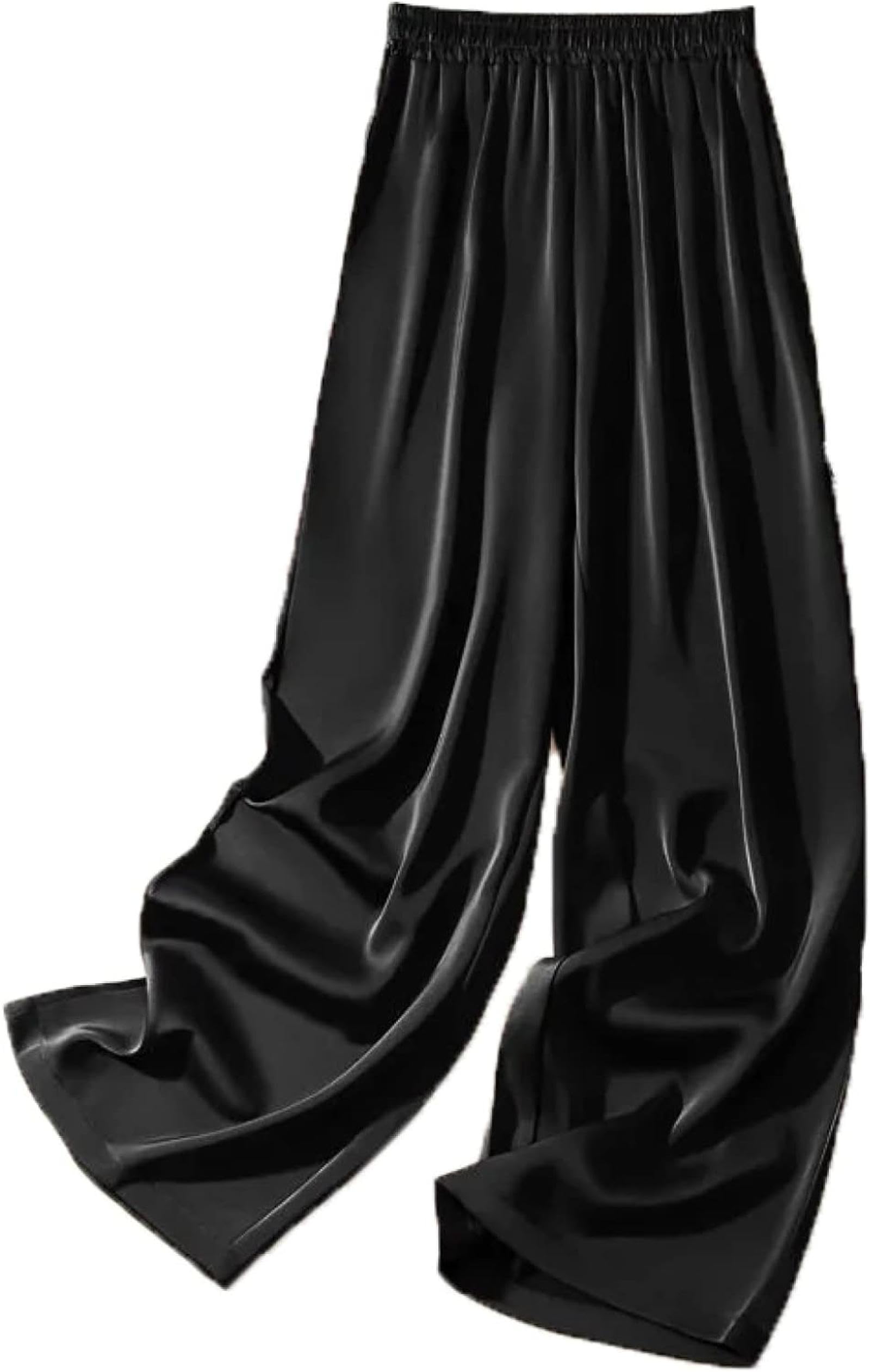 Womens Wide Satin Spring Summer High Waist Straight Leg Casual Pants
