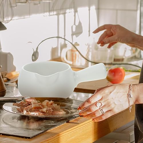 Miniatura 4 de Luxshiny Olla de leche de cerámica, calentador de mantequilla con asa, mini cacerola de cerámica para cocina y hogar (blanco)