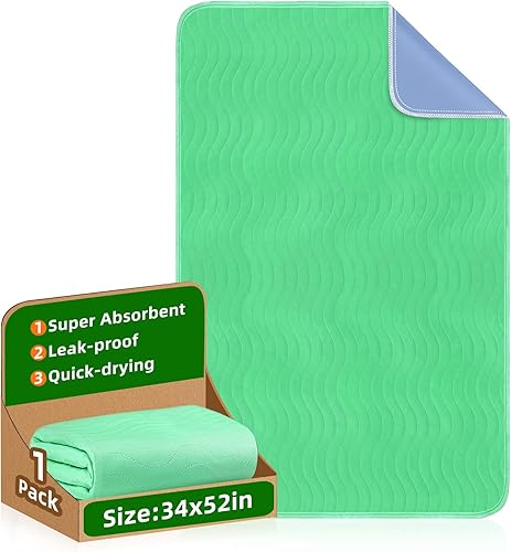Miniatura 9 de Almohadillas de cama lavables impermeables (paquete de 2, 34" × 52"): absorción extra fuerte, almohadillas reutilizables para incontinencia nocturna