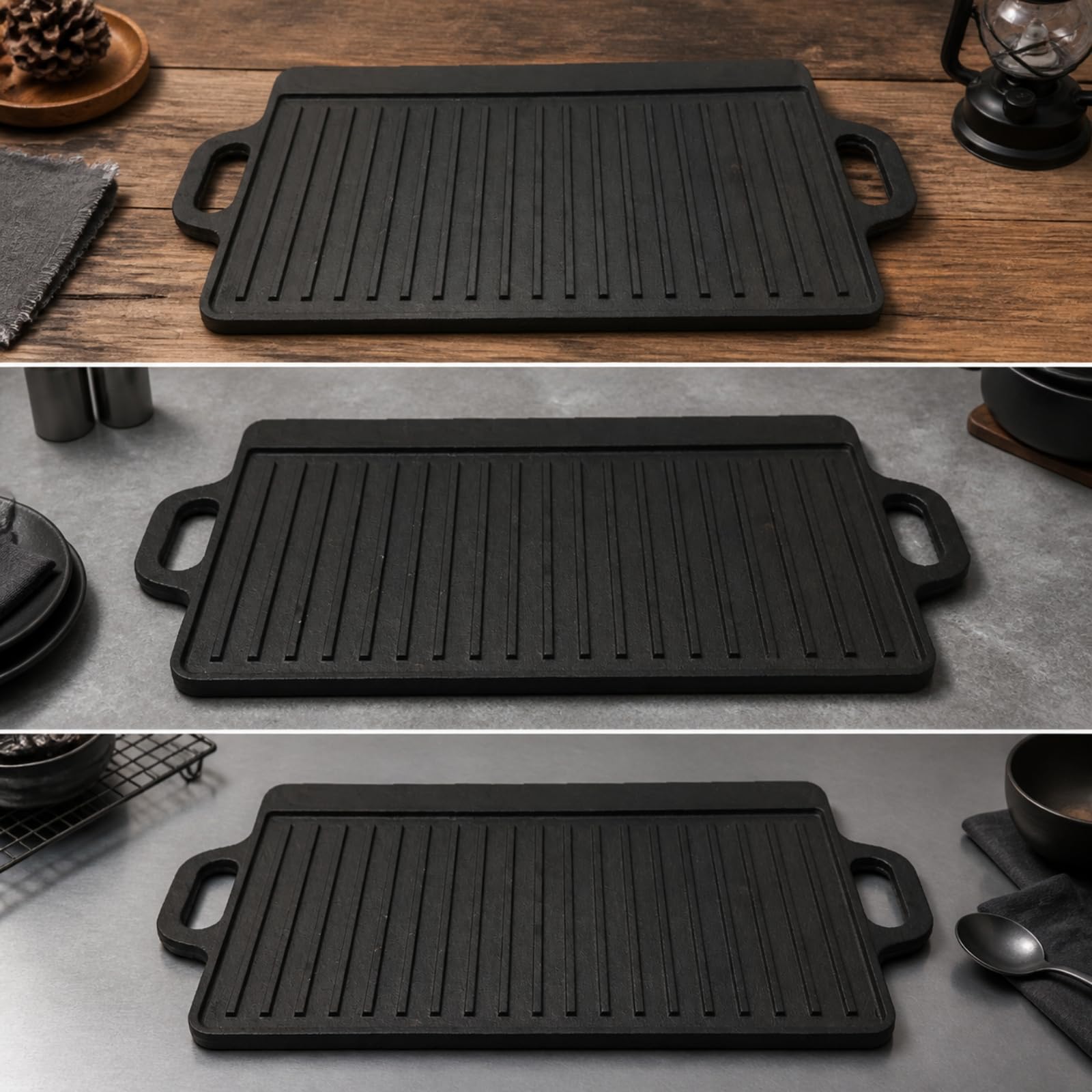 Plancha Cocina Recubrimiento Comal Hierro Fundido para Asar y Dorar Alimentos, Cocina Interior, 50x23cm