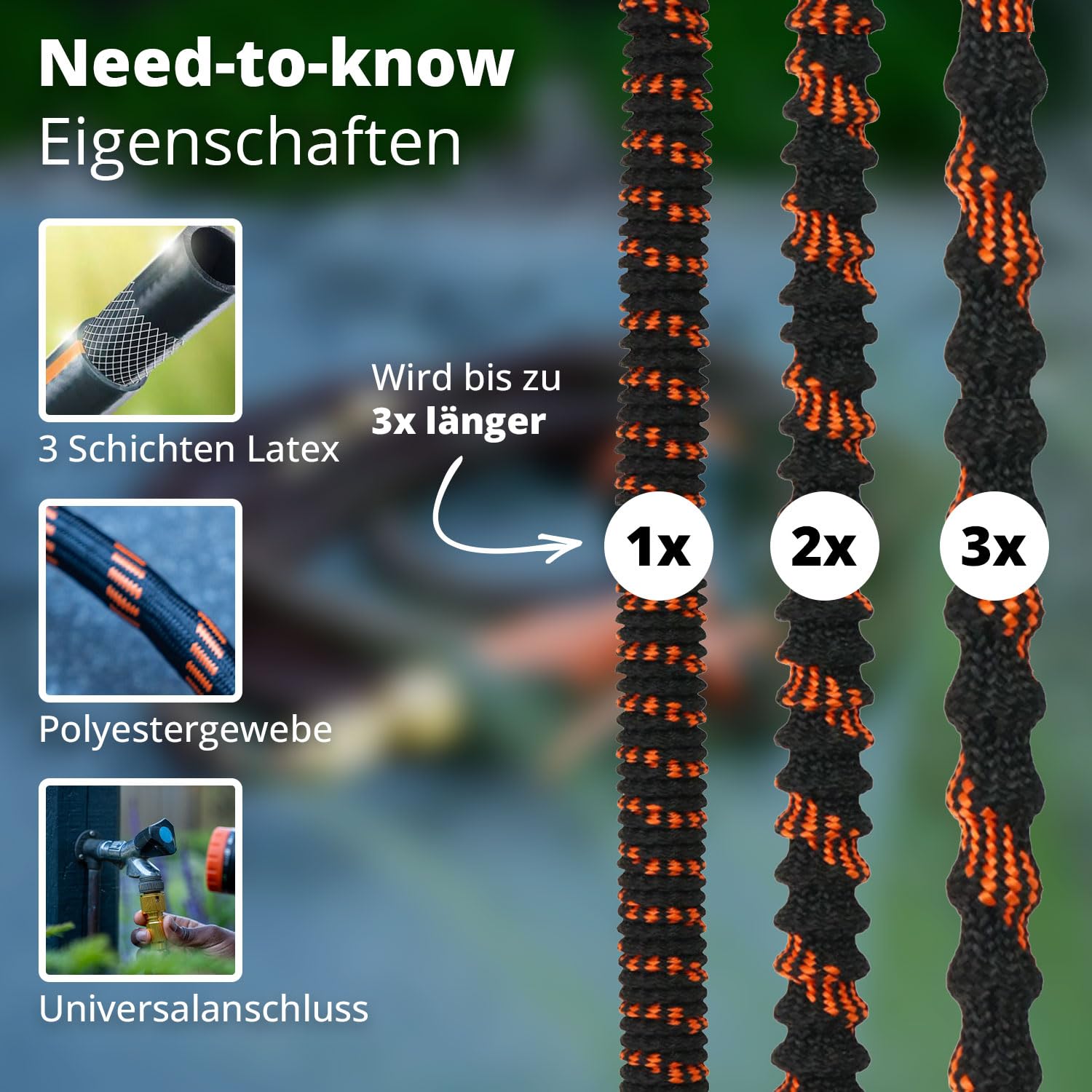 FlinQ Flexibler Gartenschlauch bis zu 30 Meter - Schwarz/Orange