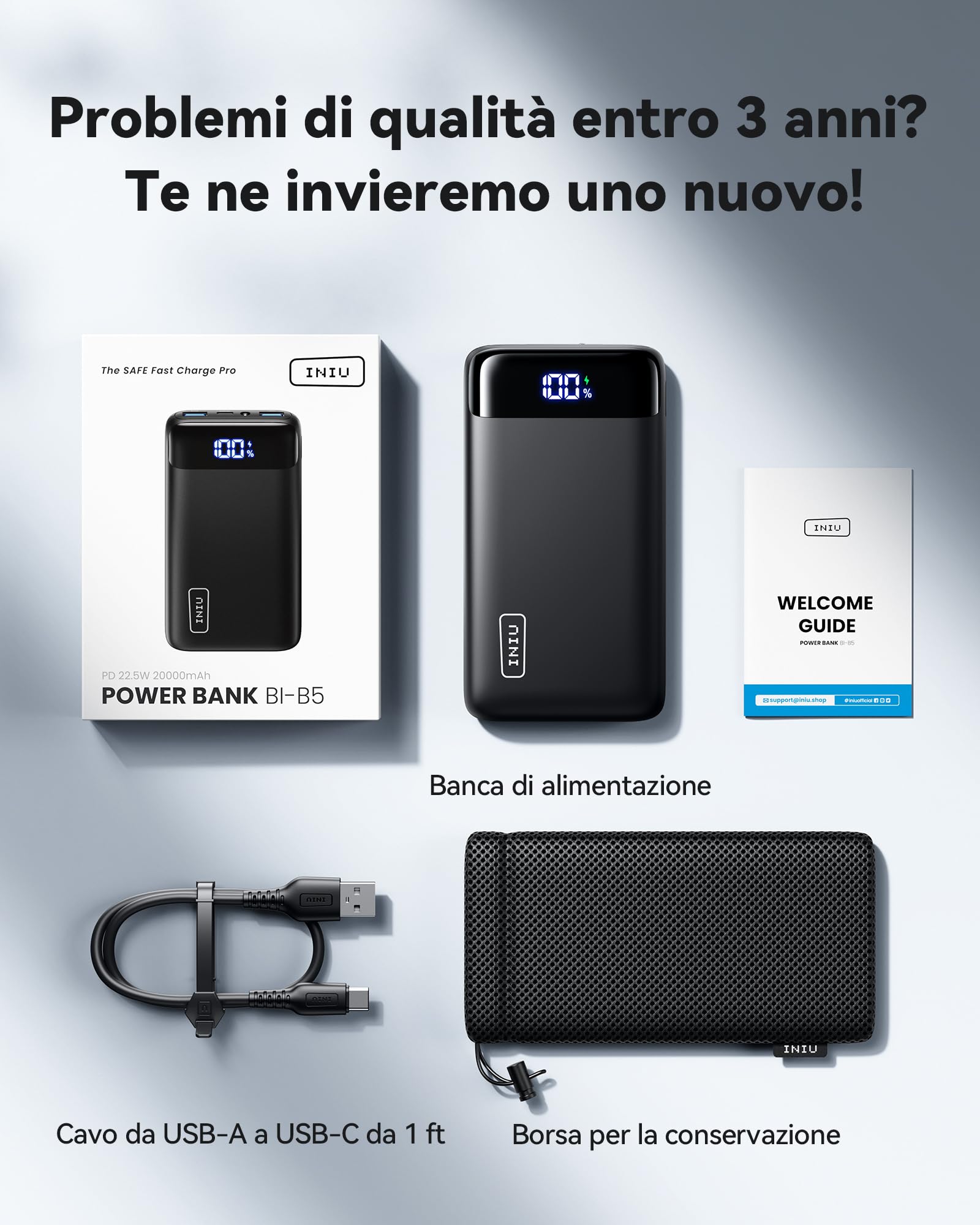 INIU Batterie Externe, 22.5W 20000mAh Power Bank Charge Rapide, Batterie Portable USB C Input & Output PD3.0 QC4.0 Power Bank Compatible avec iPhone 15 14 13 12 Pro Max Mini Plus Samsung iPad etc