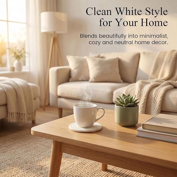 DomeStar Drink Coasters Set of 6, 3.5 Inch, Boho Furniture and Modern Farmhouse Decor Drink Coasters, Minimalist Non-Slip Tabletop Protection Suitable for Kinds of Cups, Living Room, Kitchen, White