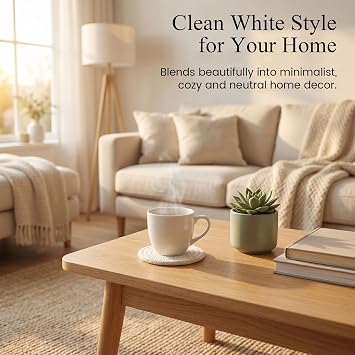 DomeStar Drink Coasters Set of 6, 3.5 Inch, Boho Furniture and Modern Farmhouse Decor Drink Coasters, Minimalist Non-Slip Tabletop Protection Suitable for Kinds of Cups, Living Room, Kitchen, White