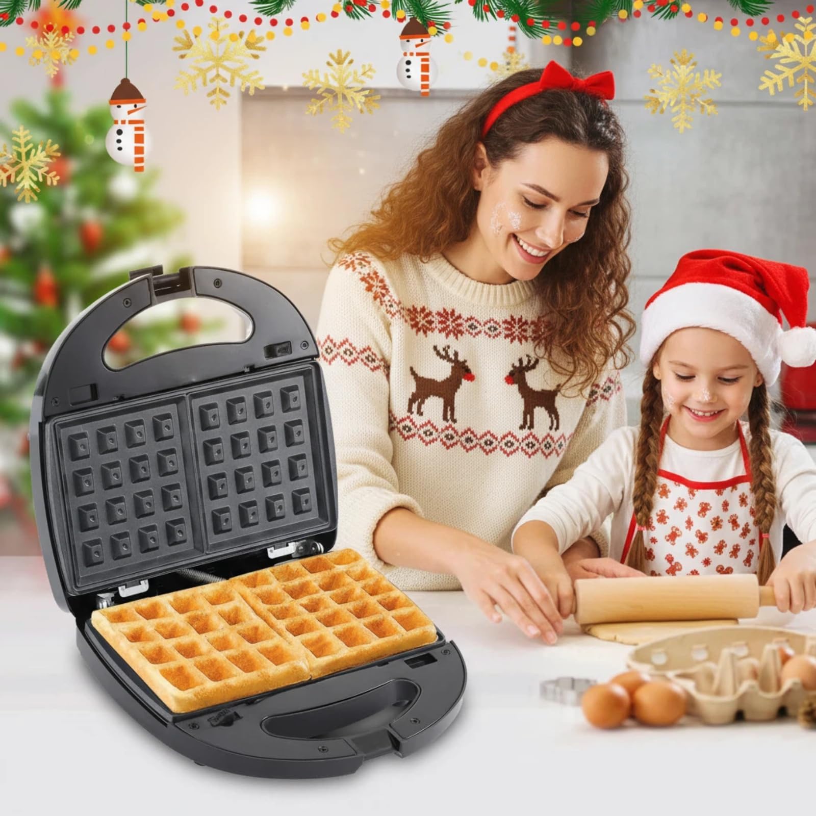 OKYUK Sandwichmaker mit 6 wechselbaren Platten, 750W Sandwichtoaster Waffeleisen mit Antihaftbeschichtung für Frühstück, Panini und Grillen