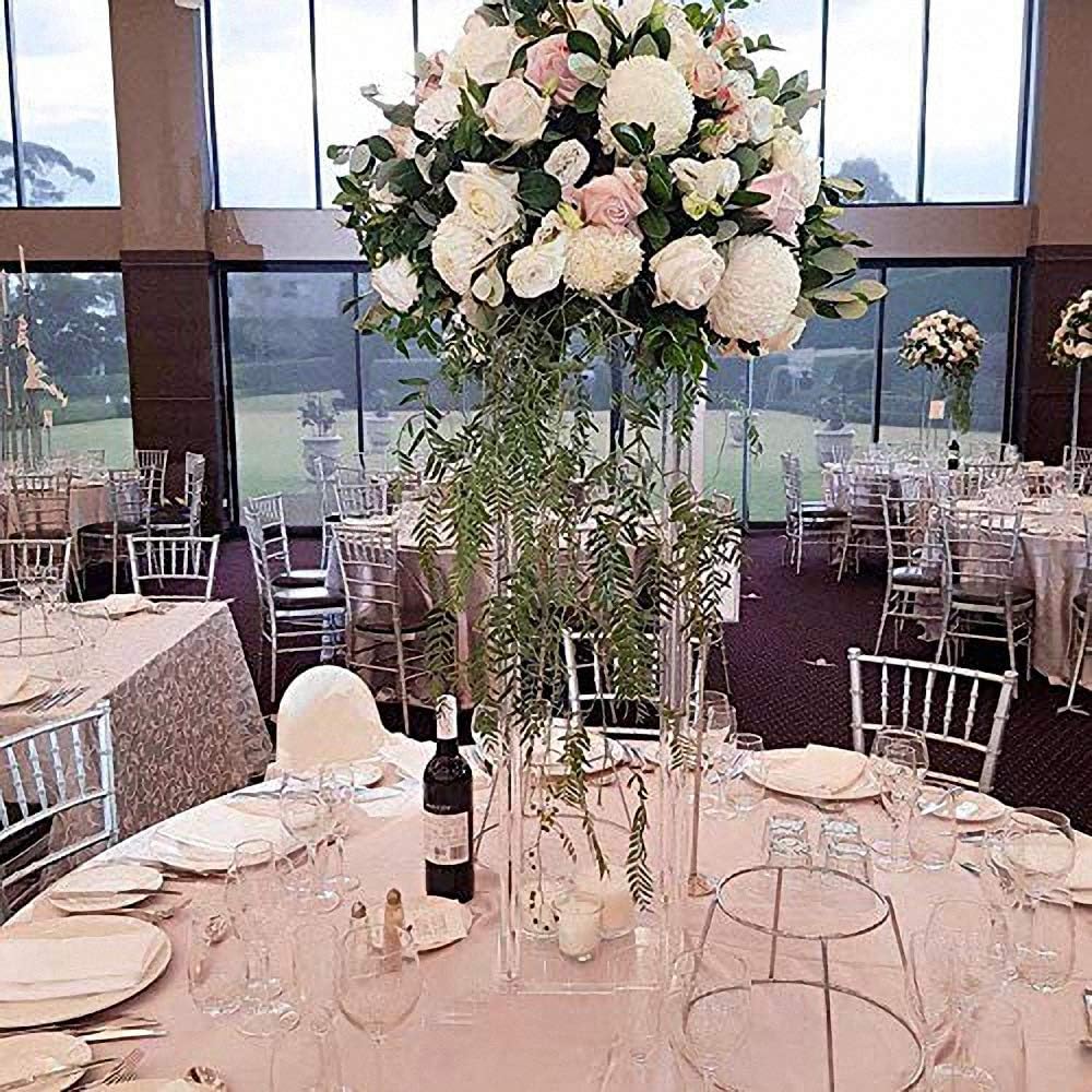 Set of 6 Clear Acrylic Flower Vase Decorative Centerpiece Wedding Display Rack Crystal Table Decoration Flower Stand Holder Event Party Decor (H39.4'' D9.84'')