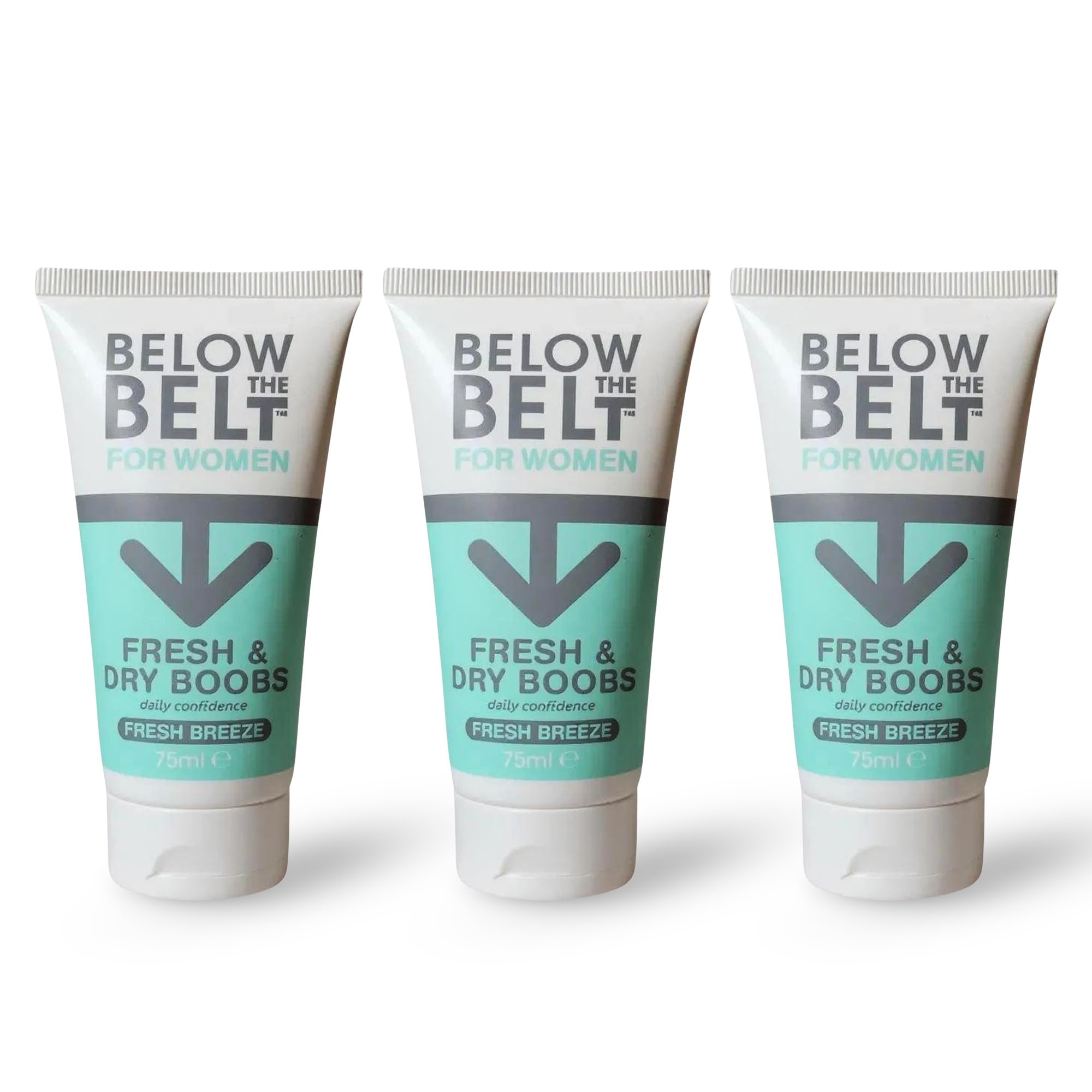 Below The Belt Crema Seno Fresco e Asciutto, Trattamento Sottoseno con Profumo di Brezza Fresca, Formula Antisudore e Antisfregamento Sottoseno, Senza Talco - Confezione Trio da 75 ml