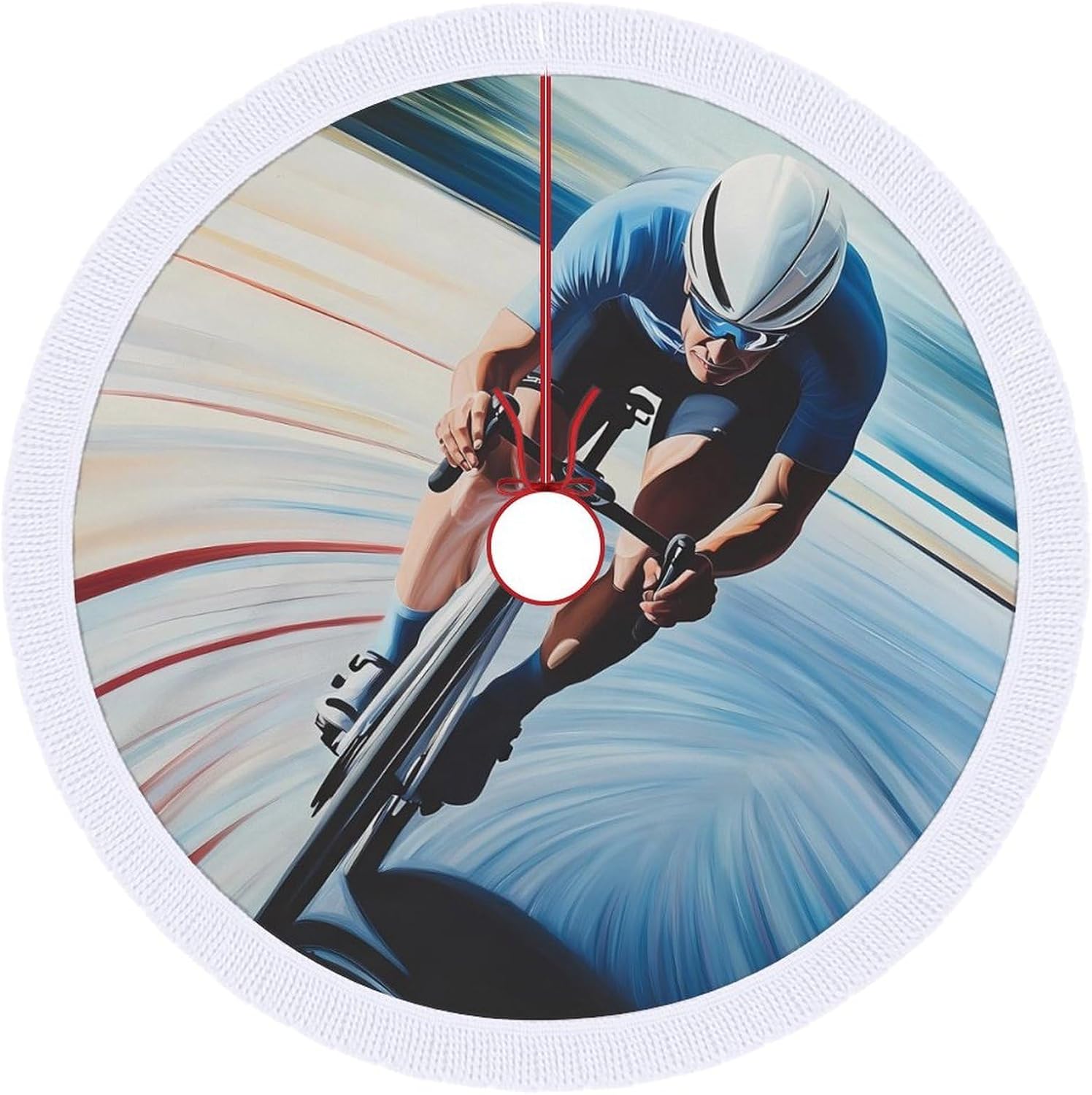 Racing Riding Christmas Tree Skirt Round Xmas Tree Mat Ornaments Tree Skirts with Tassels for Holiday Party