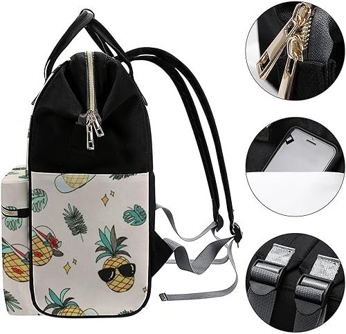 Miniatura 3 de Bolsa de pañales con estampado de piña para mujer, mochila de gran capacidad, impermeable, mochila de viaje para computadora portátil