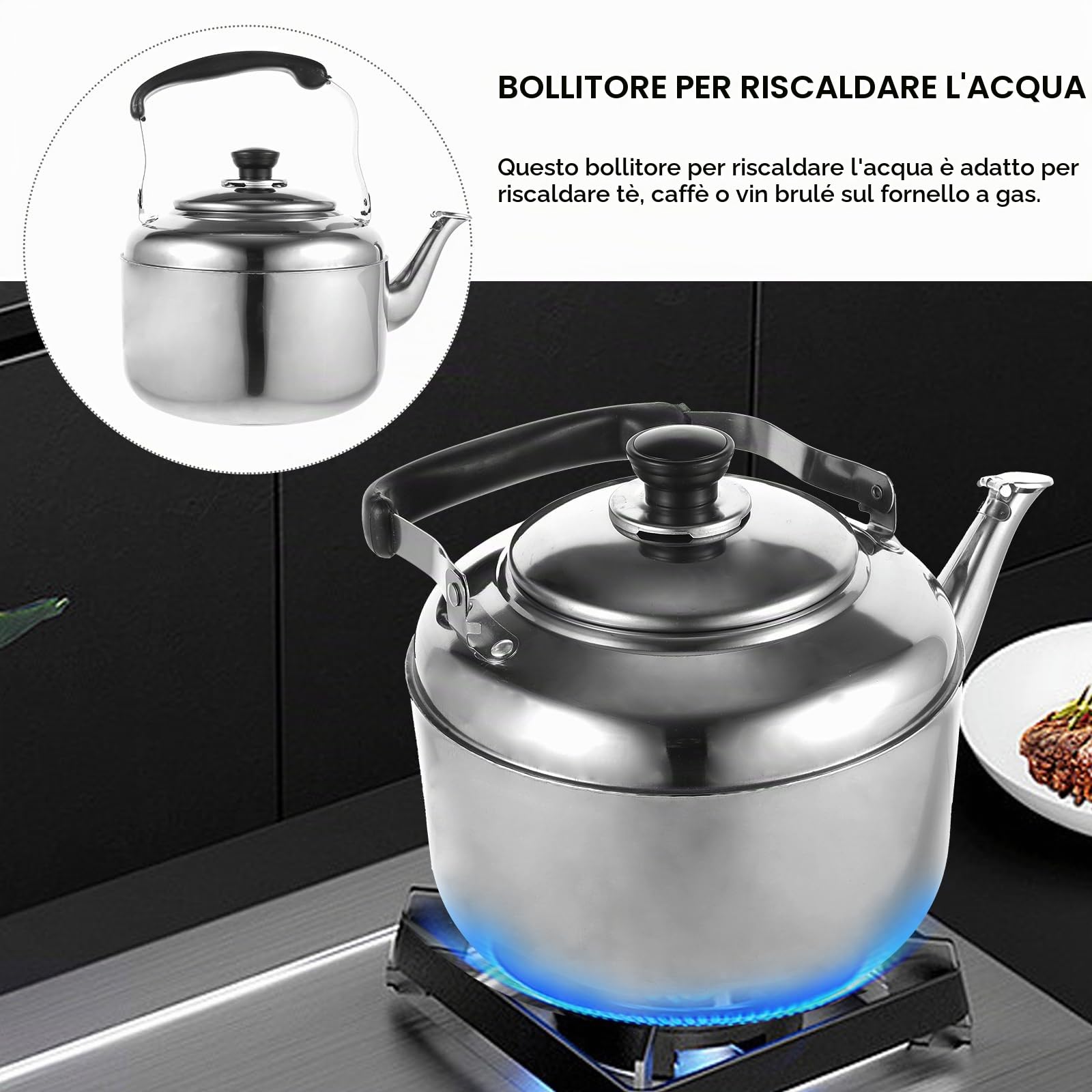 Bollitore 4l in Acciaio Inox Segnale Sonoro per Induzione