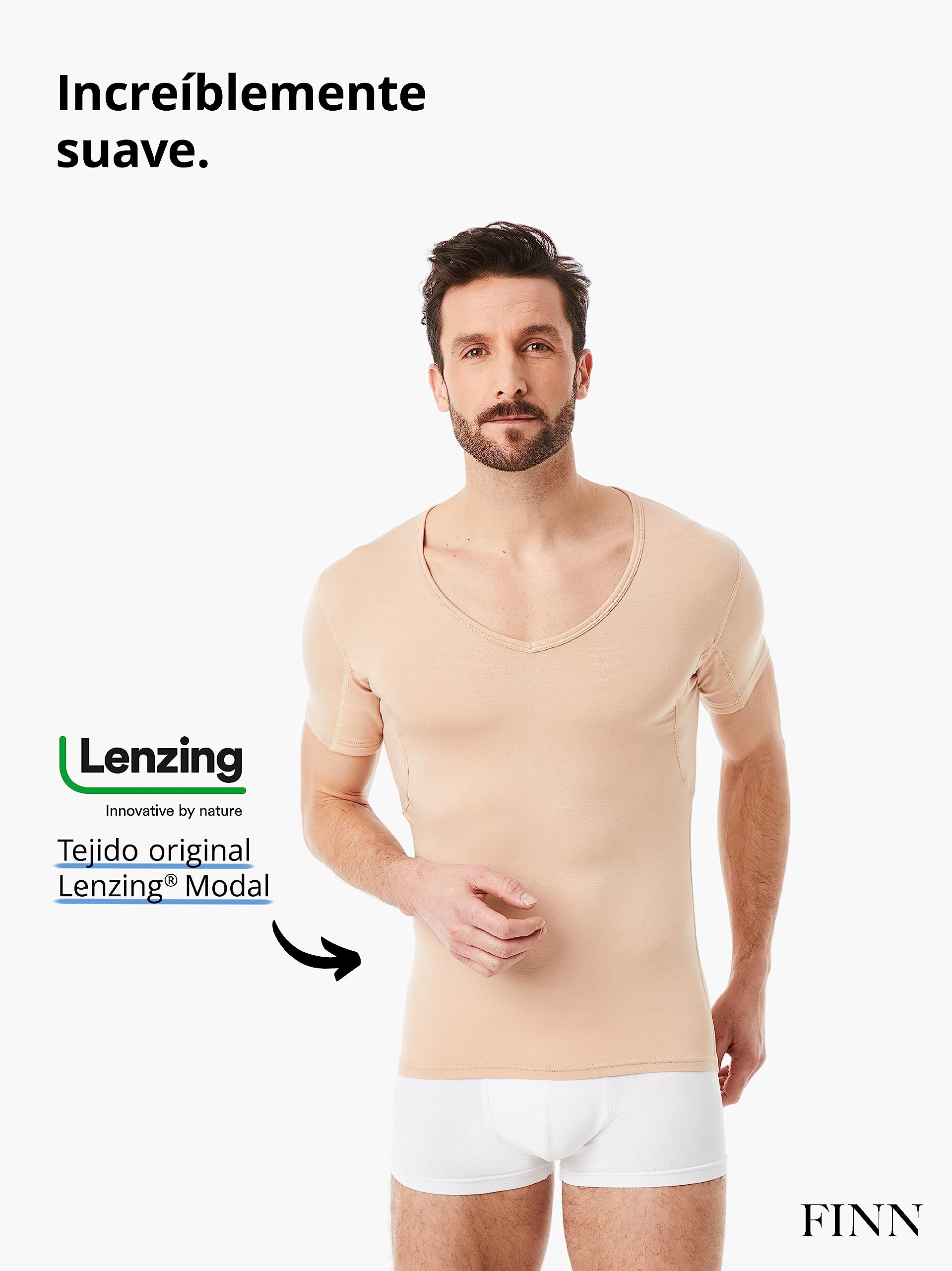 FINN Camiseta Anti-Sudor Hombre con Cuello de Pico y Parches antisudor contra la Sudoración Intensa - Camiseta Interior con Protección Garantizada contra Manchas de Sudor y Mal Olor