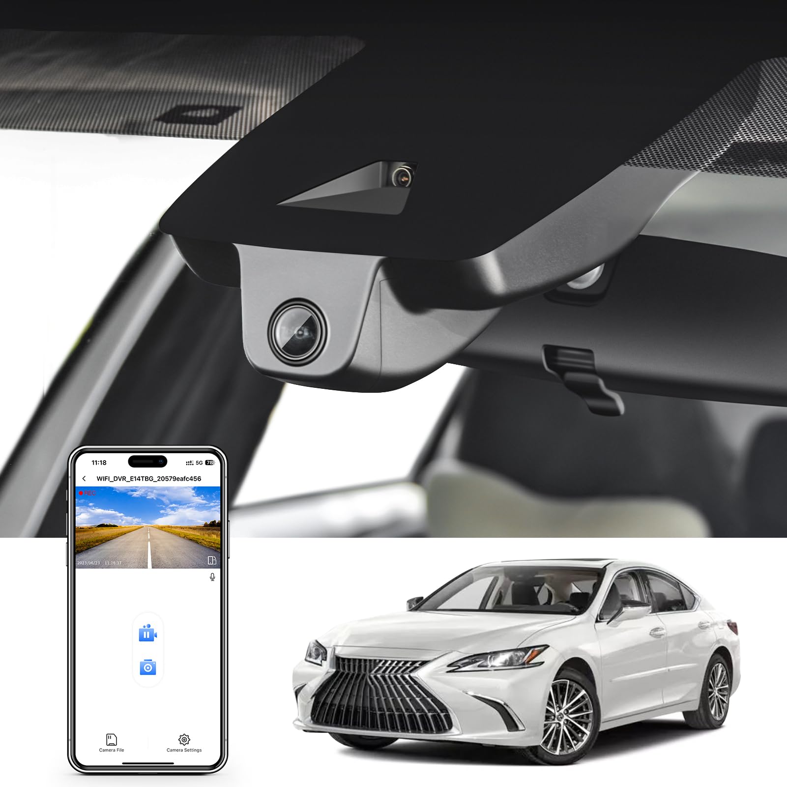 Mangoal 4K Dash Cam Custom for Lexus ES 2019 2020 2021 2022 2023 2024 2025 (Model B),ES350 ES300h F Sport ES250 and More,OEM Look, UHD 2160P Video,WiFi & App,Loop Recording,Easy to Install,64GB Card