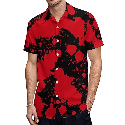 Horror Blood Splatter Men's Casual Button Down Short Sleeve Shirts,