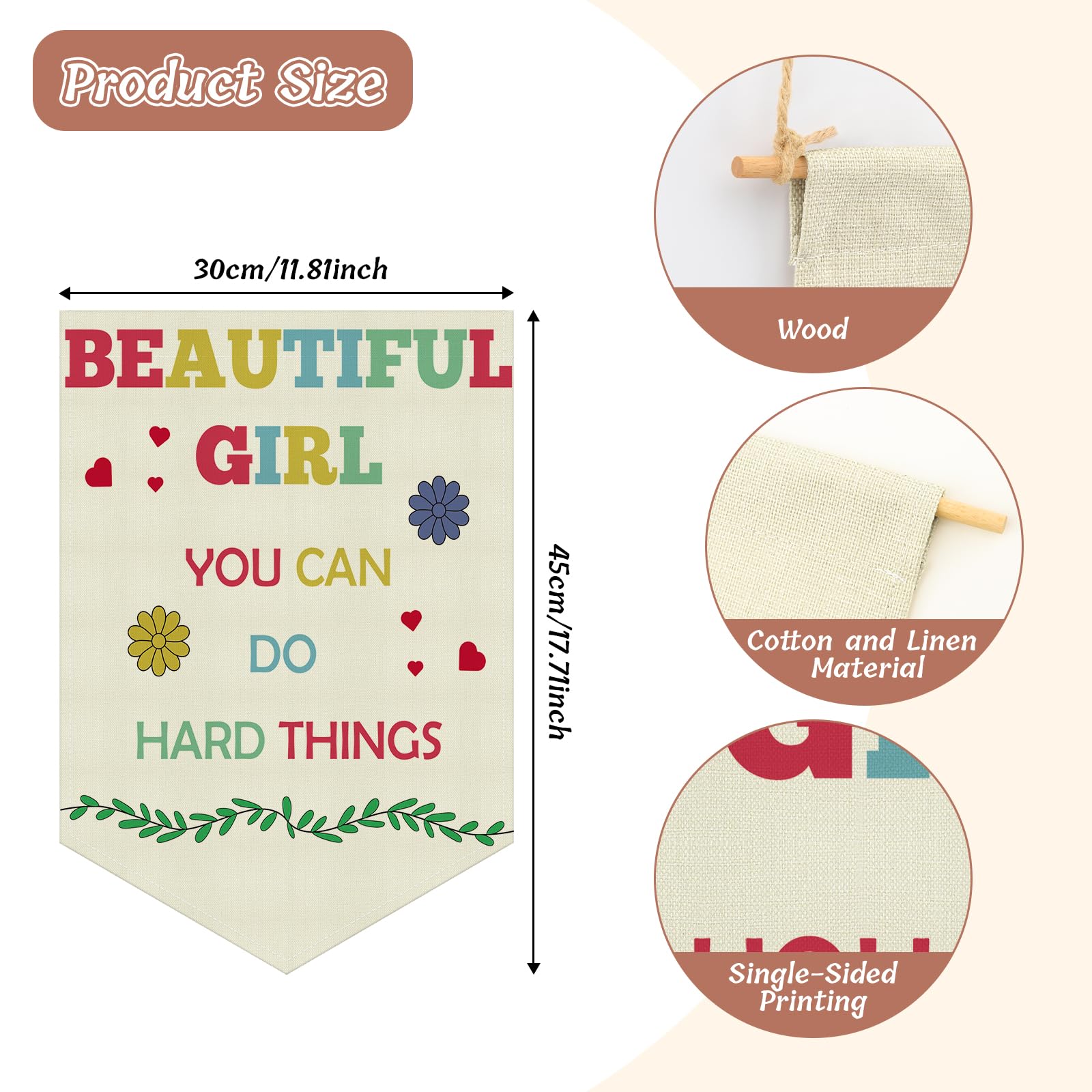 Girls Room Banner Inspirational Wall Hanging Banner Inspirational Quotes Wall Decor for Girls Hanging Pennant Flag Positive Affirmation for kids Playroom Decor Bedroom Christmas Birthday Gift Linen