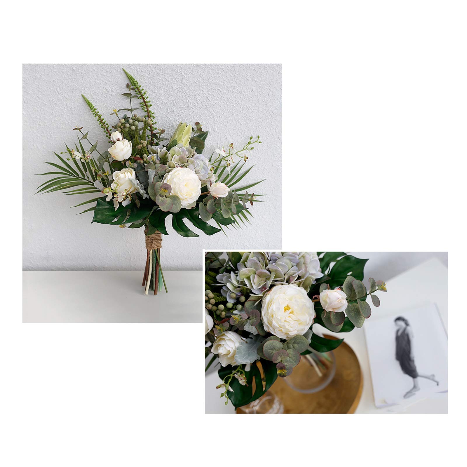 Centros De Mesa Con Flores Artificiales De Seda De Tacto Real, Variedad De Ramos De Flores Con Jarrón De Cerámica, Elegantes Bonsáis De Flores Artificiales Para El Hogar, Dormitorio, Oficina Y Boda.
