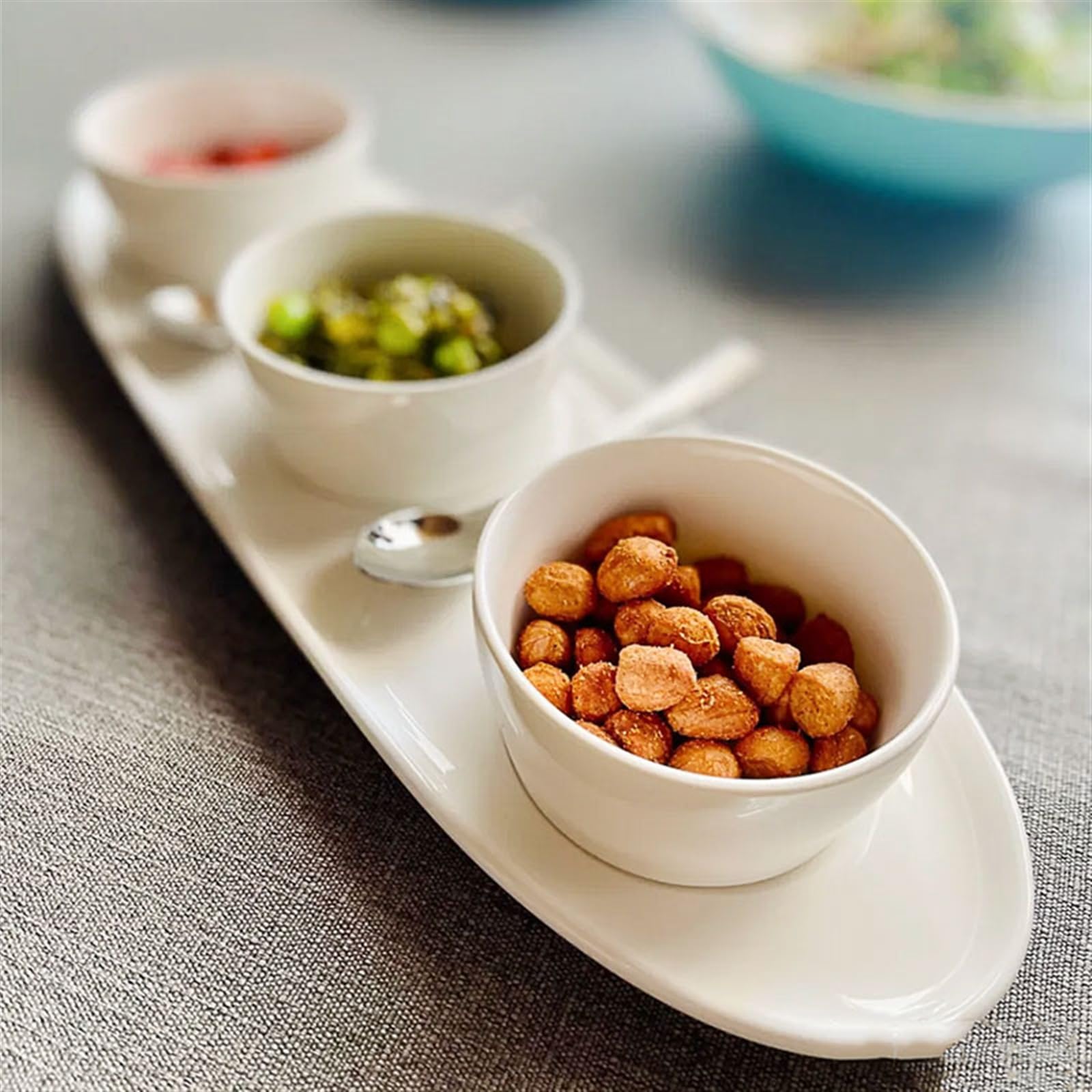 Ciotoline da Snack Bianco puro Tre piatti consecutivi Snack Bowl Pre-cena Piatto piccolo Piatto freddo Piatto rettangolare Stoviglie speciali Piatti Snack Ceramica