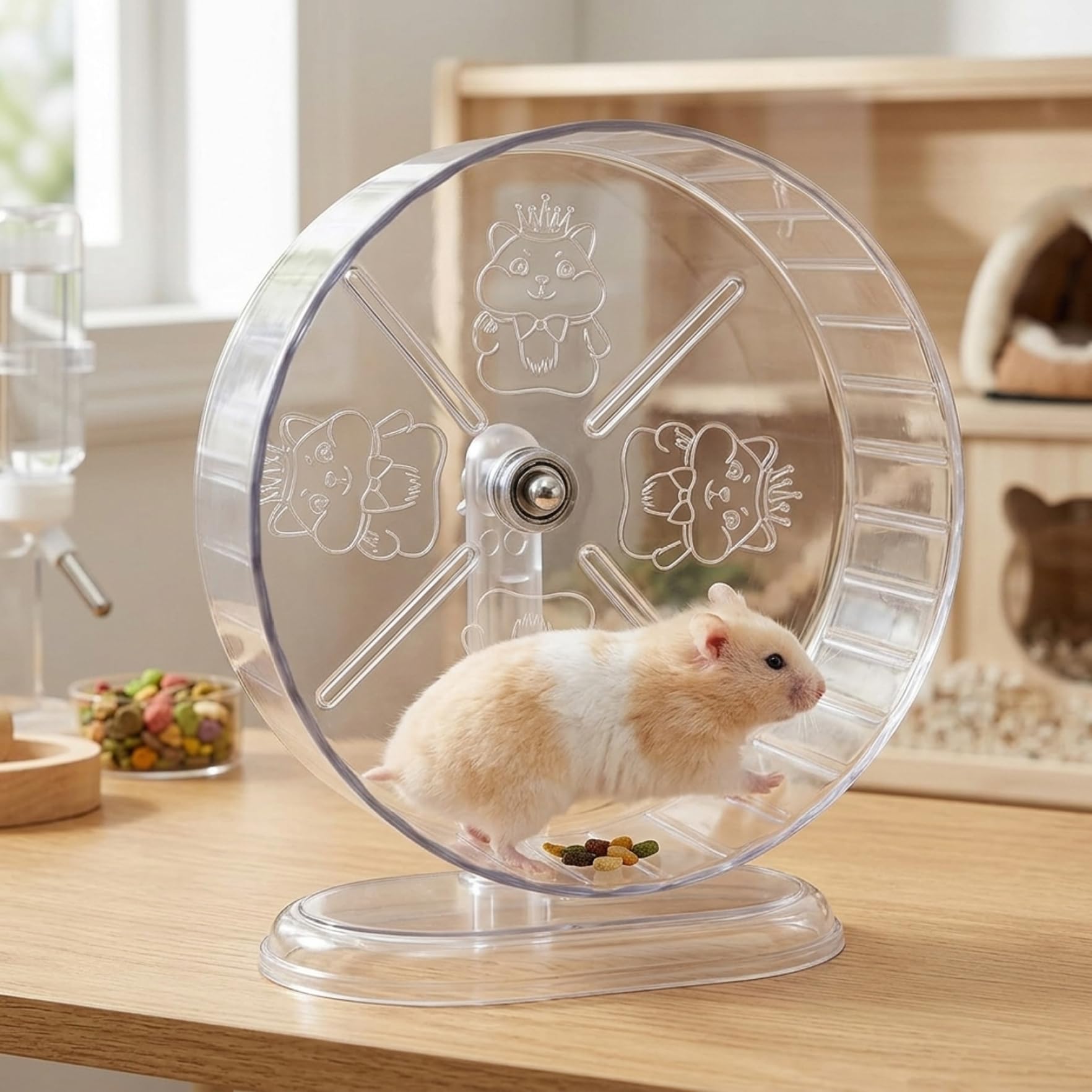 Roue de Hamster Super 24 cm, Roue de Course Transparente et silencieuse avec Support réglable pour Hamsters Nains, Souris, gerbilles et Petits Animaux Compagnie, Jouet d'exercice pour Animaux