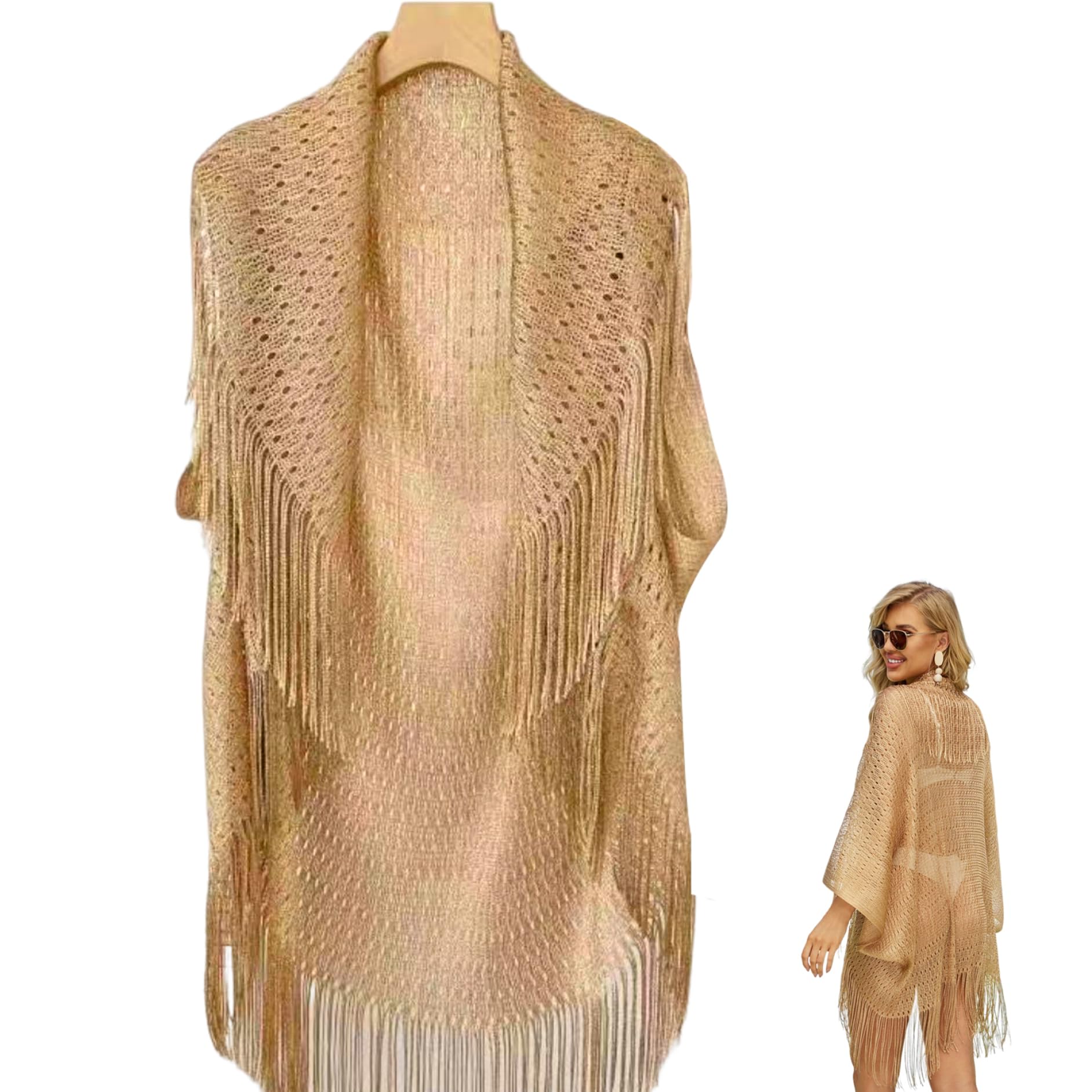 ZHOUBINGBING Batas Tipo Kimono Cárdigan con Estampado Floral para Cubrir Traje de baño Bikini de Playa Sarong Chal Frente Abierto Traje de baño Suelto para niñas Verano Dorado