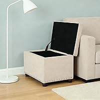Vista 4 de Joveco Otomán de Almacenamiento, Banco Acolchado de Tela Rectangular de 24", Reposapiés para Sala de Estar y Dormitorio, Beige
