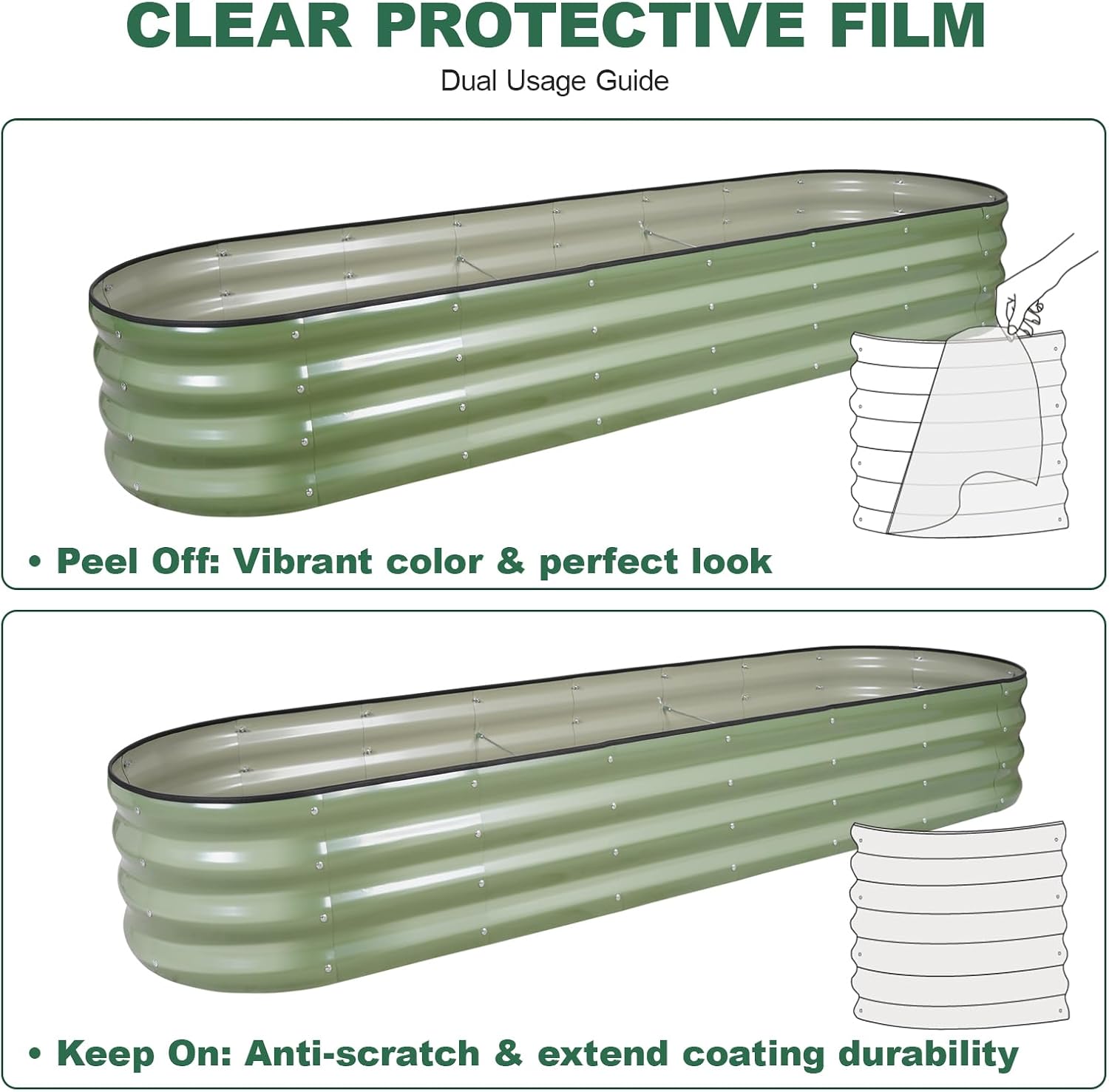 Galvanized Raised Garden Bed - 8×2×1ft Planter Raised Beds for Gardening | Oval Metal Garden Planter Box with Safety Edging and Bracing Rods for Vegetables Fruits and Flowers Oliver Green