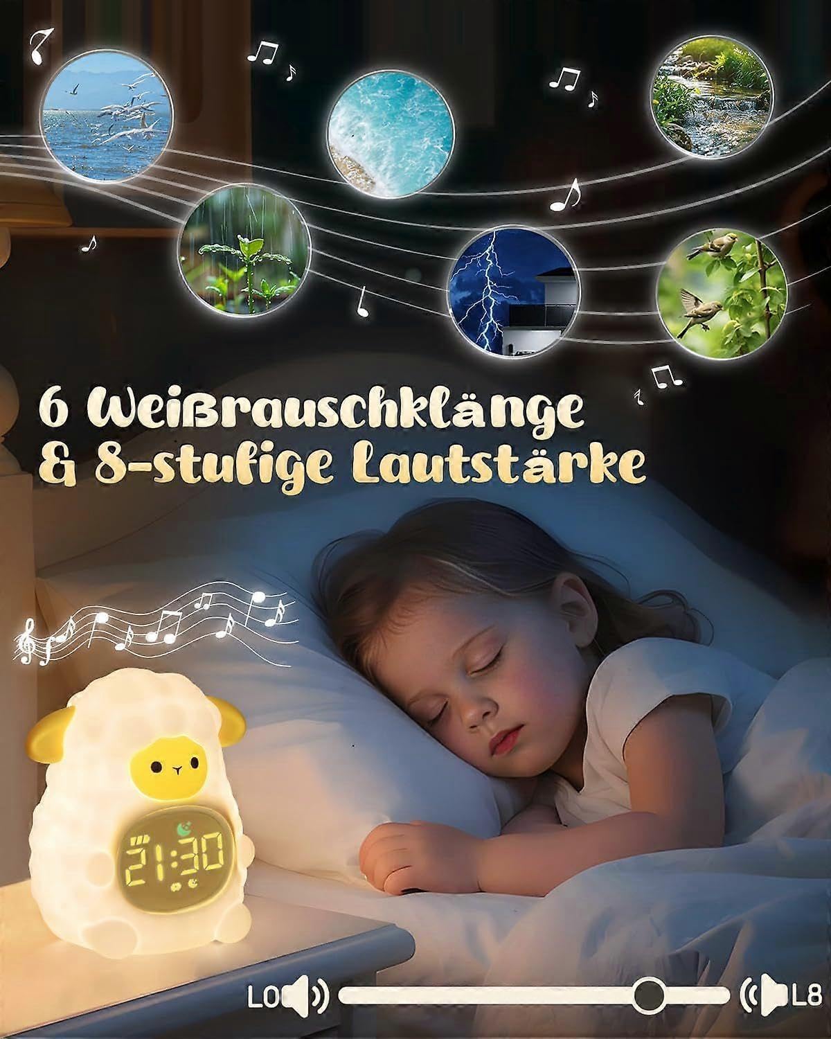 Wecker Schafe mit Nachtlicht für Kinder Wiederaufladbare Silikonlampe Niedliche Tier Schreibtischlampe Idealer Schlafbegleiter für Jungen und Mädchen