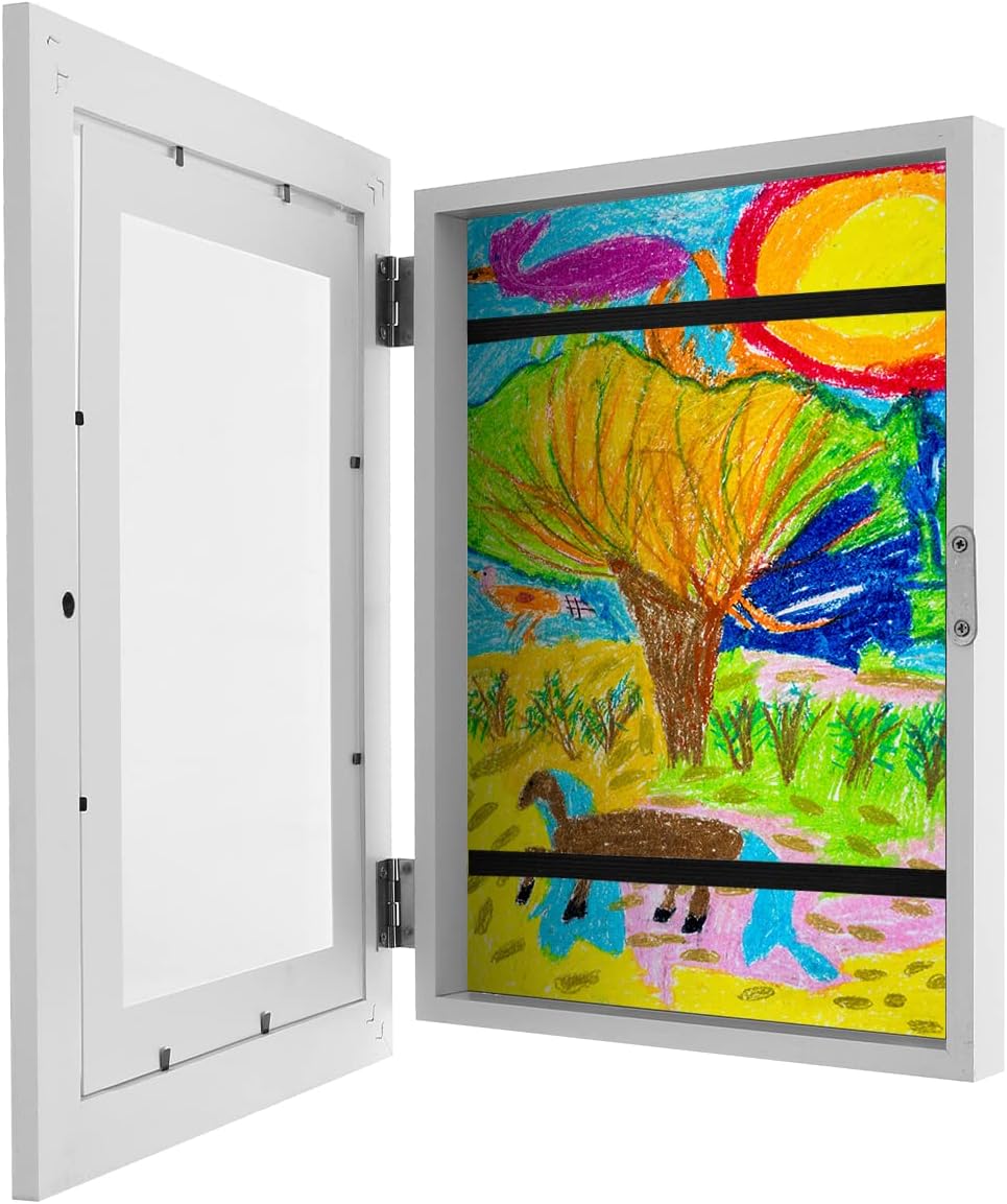 Kids Art Frame, Kids Artwork Display Frame Front Opening A4 Picture Frame for 150 Pictures, Changeable Childrens Artwork Display Photo Storage Frames Kids Art Projects Kids Art Frames (White)