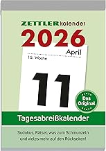 Zettler Daily Tear-off Calendar XXL 2026 - Tear-off Calendar 10 × 14 cm, 1 Day per Page with Sudoku, Recipes, Puzzles & Tips on the Back, FSC Certified