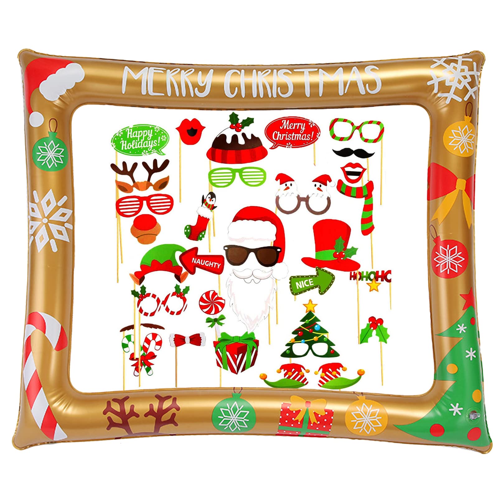 32 Accessoires Photomaton De Noël + Cadre Photo Gonflable - Kit Décoration Pour Fêtes Et Photos Amusantes - 14