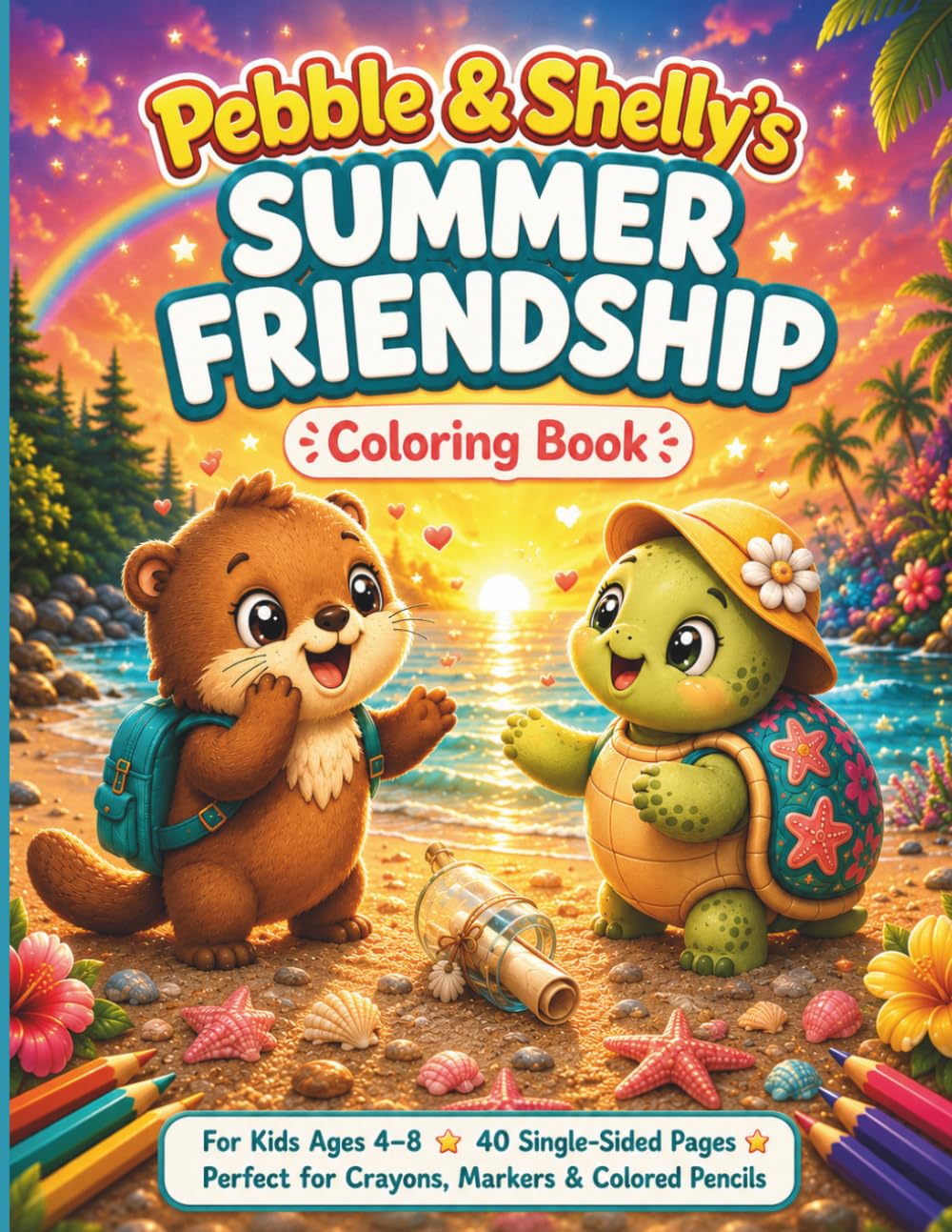 Pebble and Shelly's Summer Friendship Coloring Book for Kids Ages 4-8: 40 Single-Sided Pages Where Pebble the Otter Meets Shelly the Sea Turtle for ... and the Sweetest New Friendship of the Summer