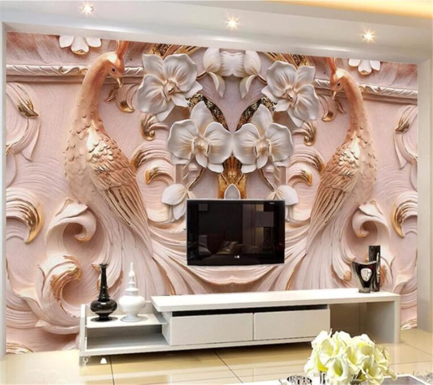 Papier peint gaufré relief 3D motif paon chic pour habillage mural premium de salon XLMING