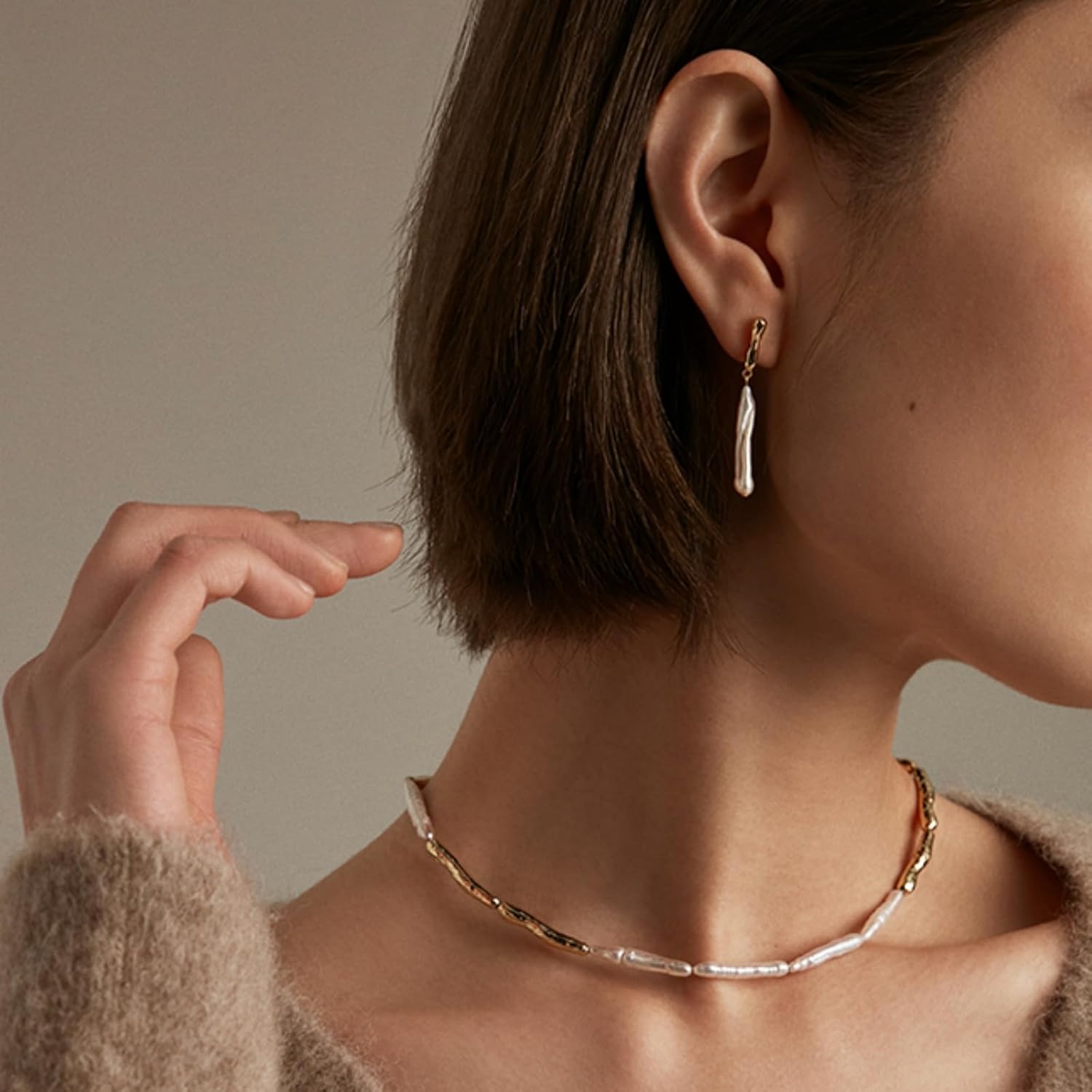 Pearl Earrings for Women,Baroque Freshwater Pearl Earrings for Women, Wire Wrap Gold Pearl Drop Earrings Jewelry, Handmade Jewelry Gift for Mom Lover Her (14K Gold Plated) - Image 6