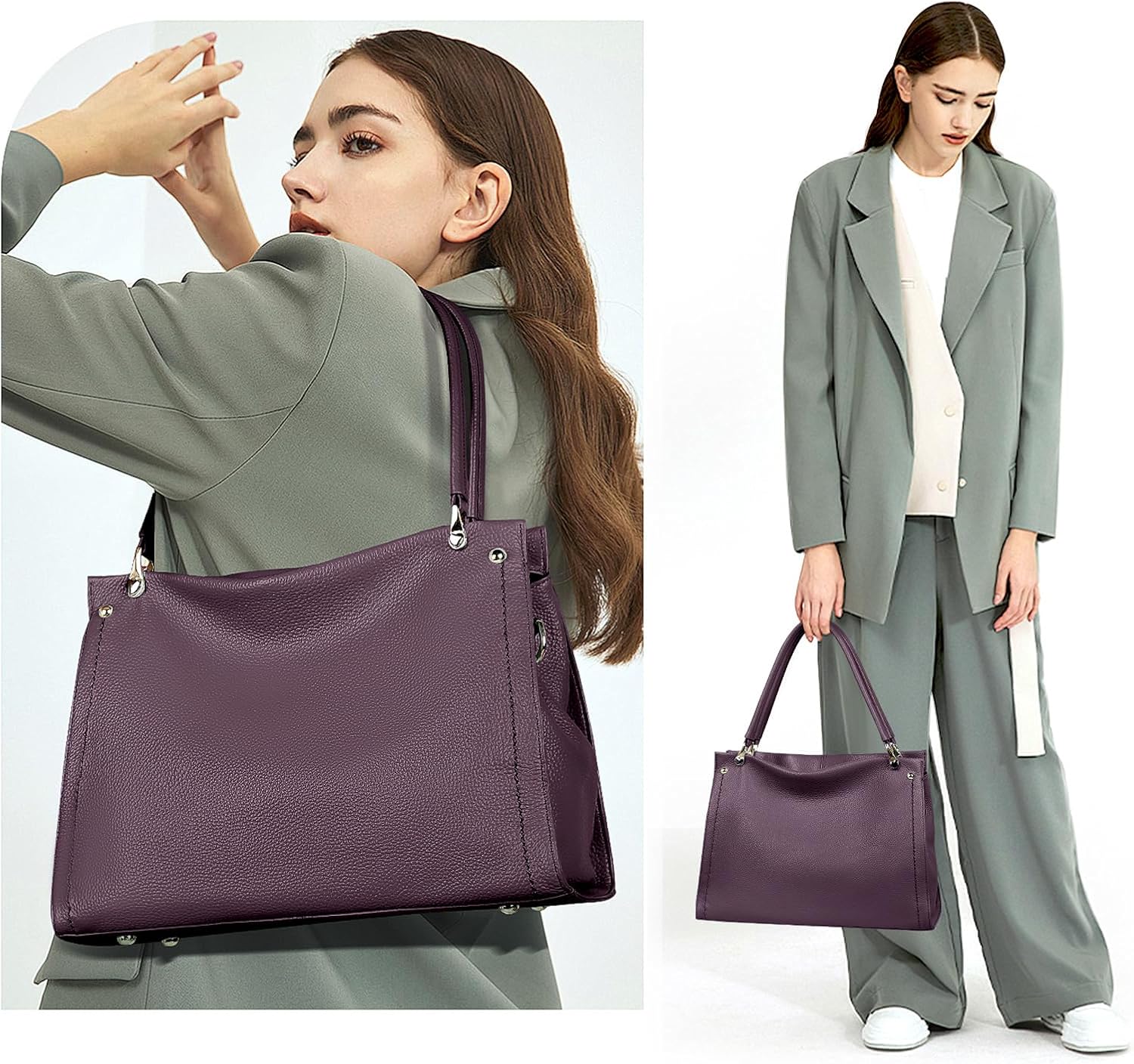 KOGTLA Women's Genuine Leather Purses with Detachable Satchel Strap, Ladies Tote Bag Handbags Top-Handle Shoulder Hobo Bags - Image 2