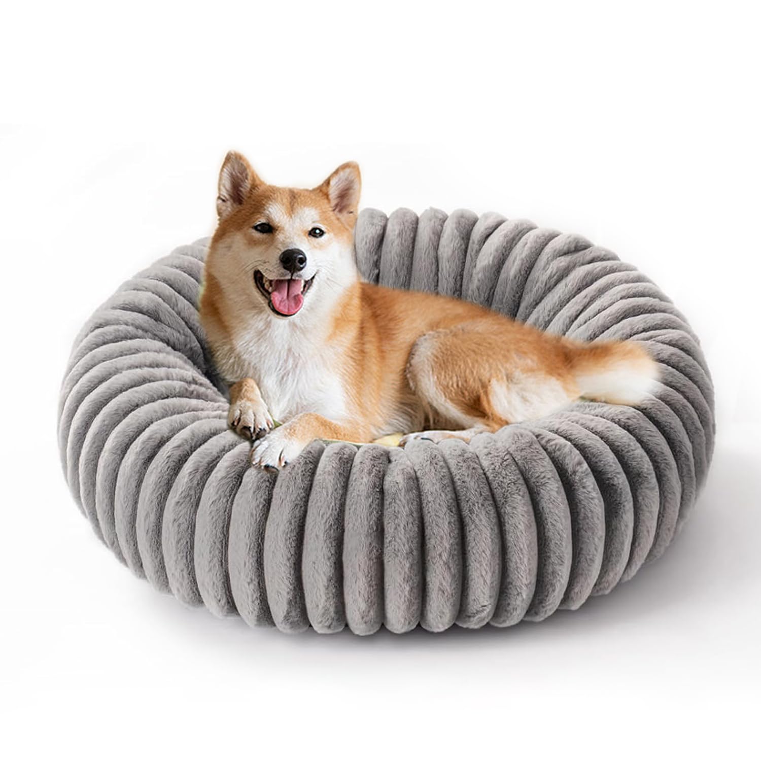 YAGE Dog Bed Medium, Washable Pet Bed, Plush Calming Anti-Anxiety Donut Sofa, Non-Slip Bottom Orthopaedic Mat, Grey 70cm — image 1